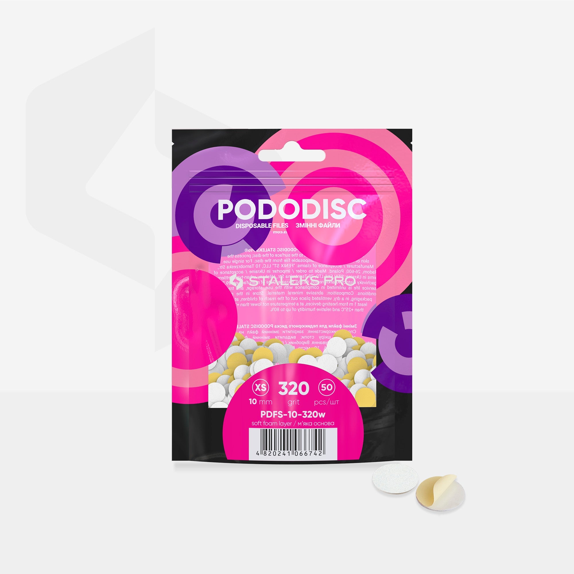 Staleks Expert 10 Pododisc XS Adhezīvās pedikīras diska vīles uz mīksta putas slāņa, 320 grits, 10 mm (50 gab.)