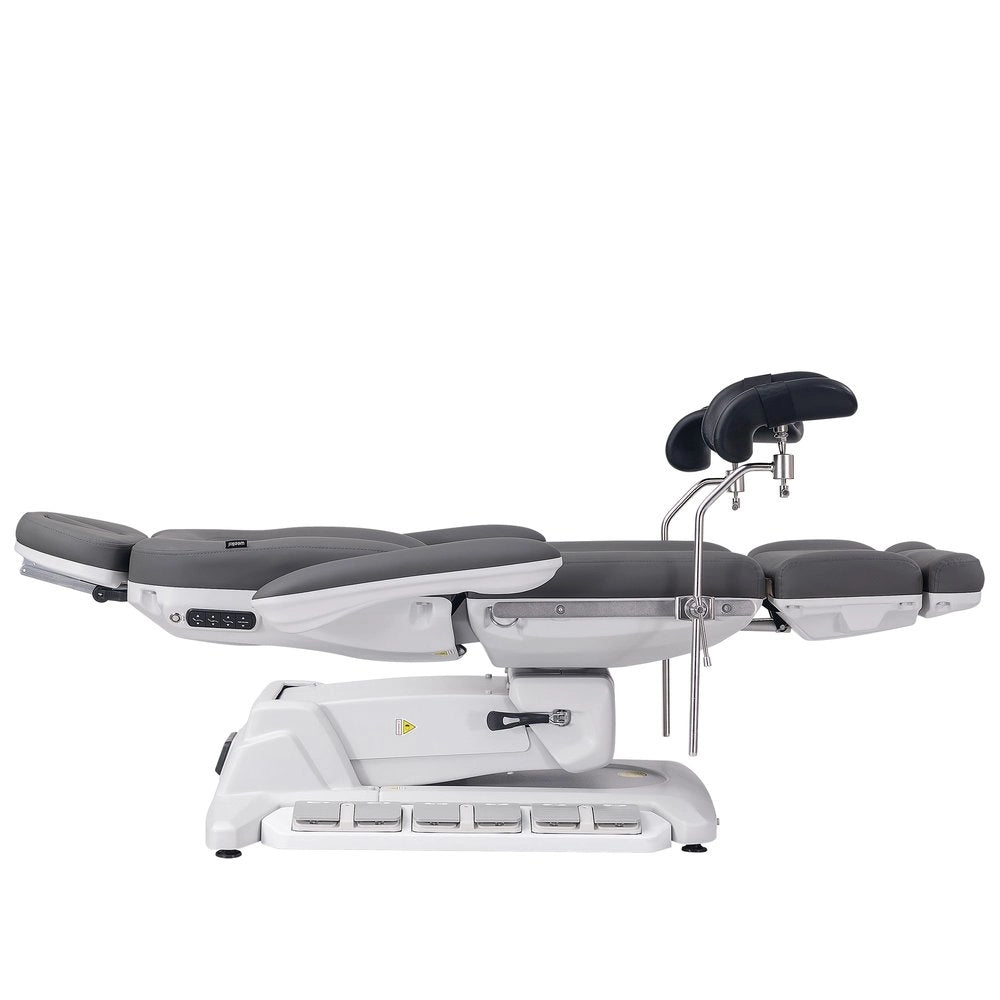 SIMUS GYN – Electric gynecological chair with 4 independent motors, upholstered in PU Gray color, with gynecological stirrups.