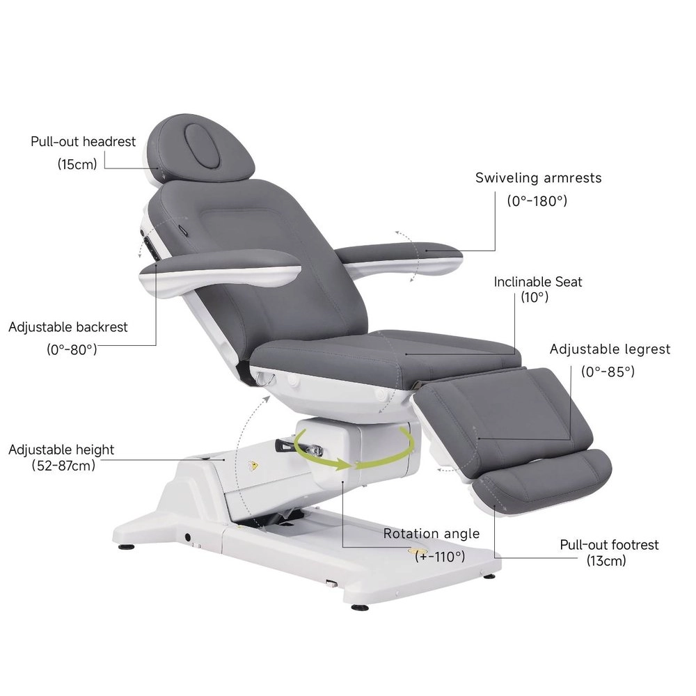SIMUS + – Electric aesthetic chair with 4 independent motors, upholstered in PU Gray color.