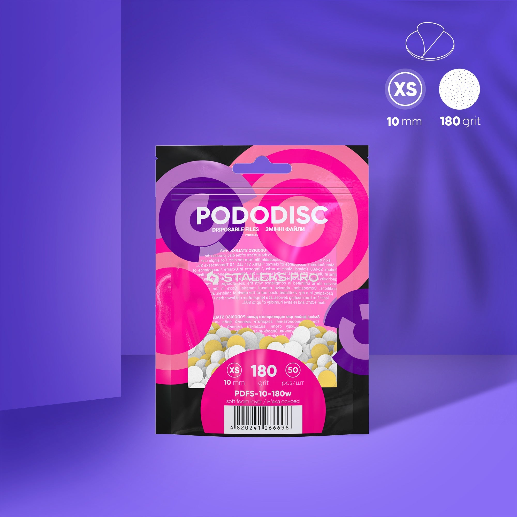 Staleks Expert 10 Pododisc XS Adhezīvās pedikīras diska viļņi uz mīksta putas slāņa, 180 grīdas, 10 mm (50 gab.)