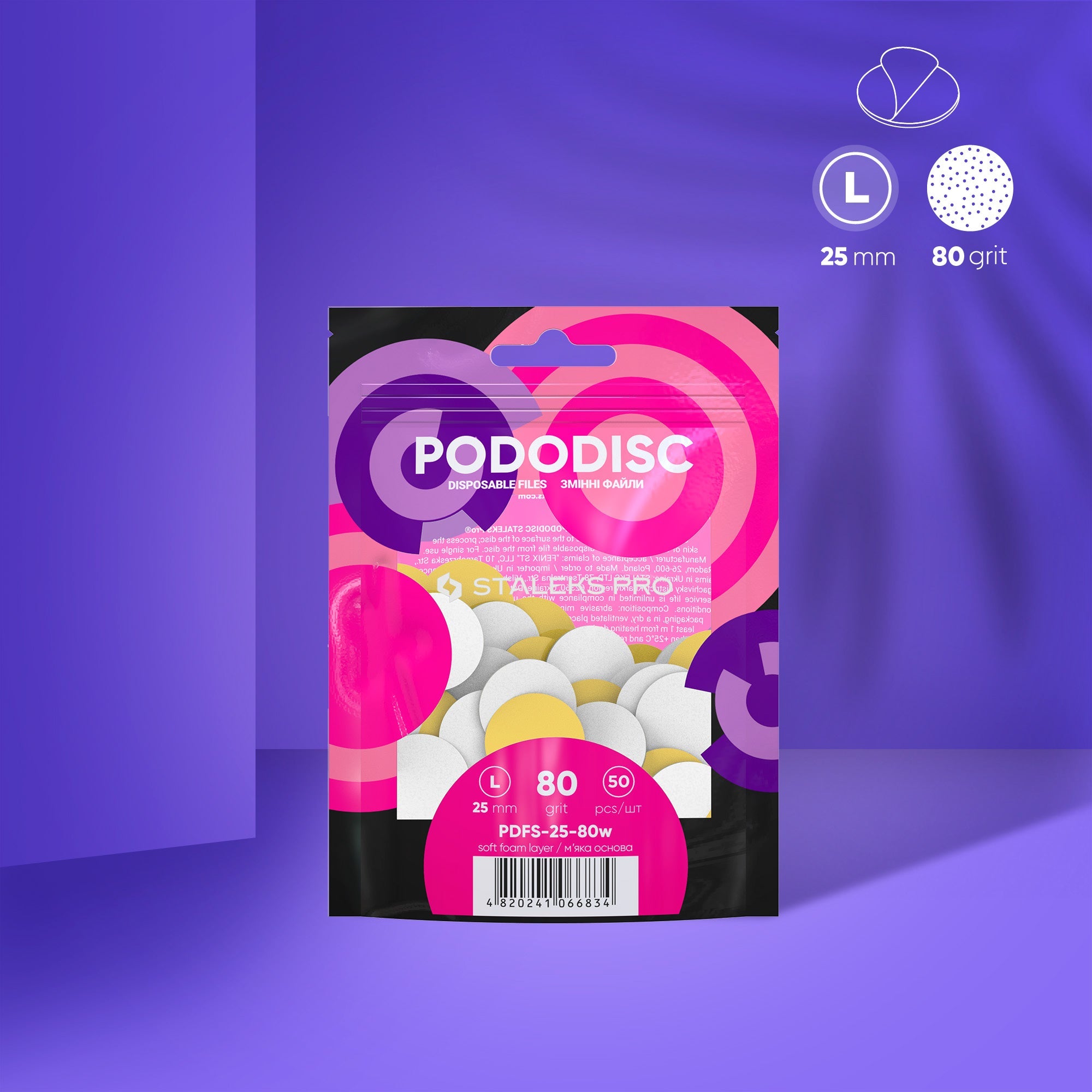 Staleks EXPERT 25 PODODISC L Adhezīvie faili pedikīrai, 80 griti, 25 mm (50 gab.)