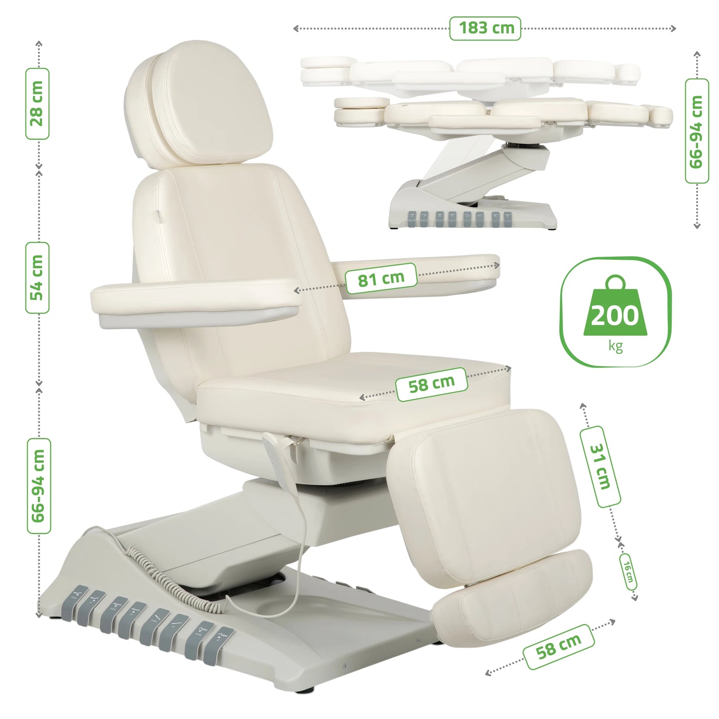 Elektrinė kosmetologinė kėdė Luxoria PRO 5 k701, sniego baltumo