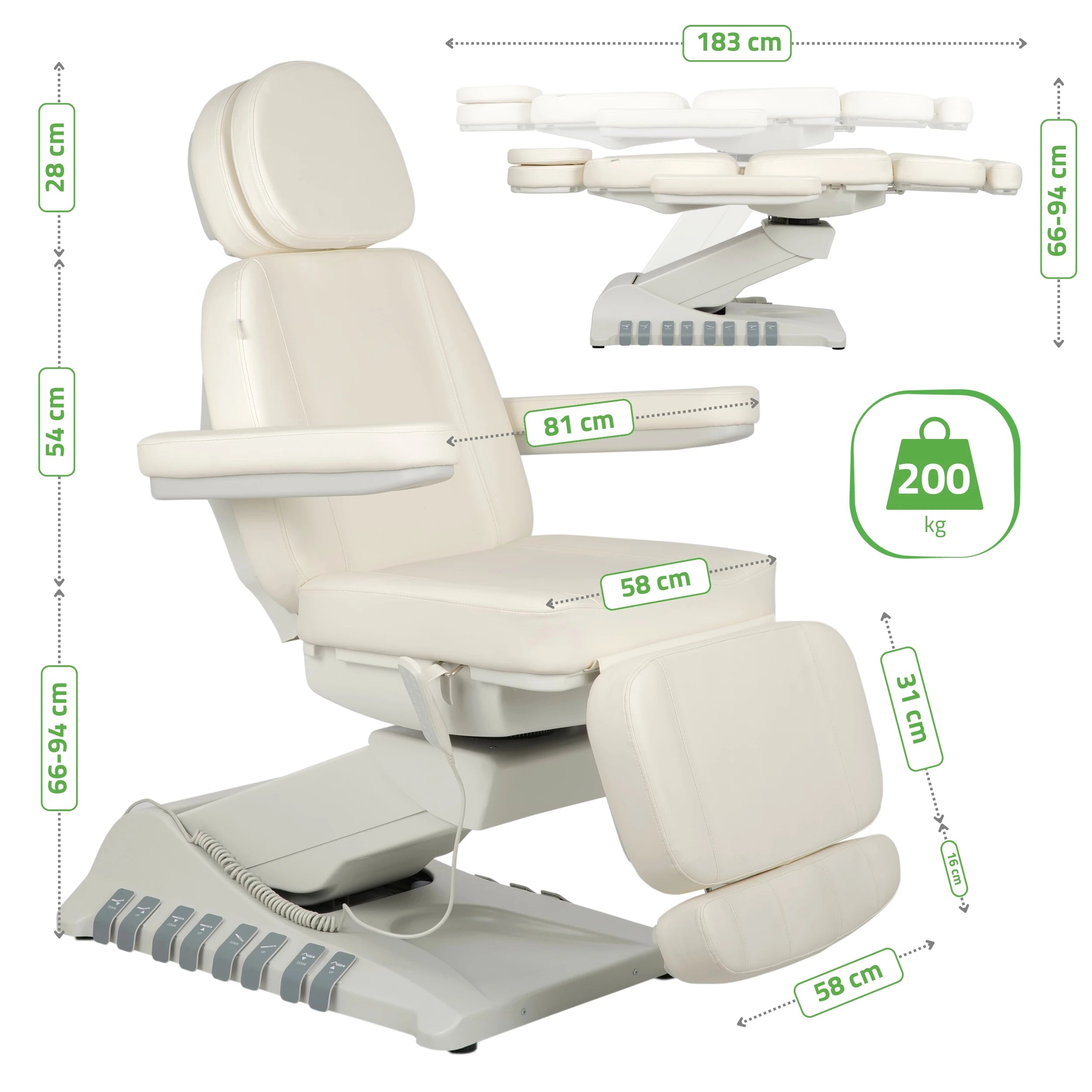 Elektrinė kosmetologinė kėdė Luxoria PRO 5 k701, sniego baltumo