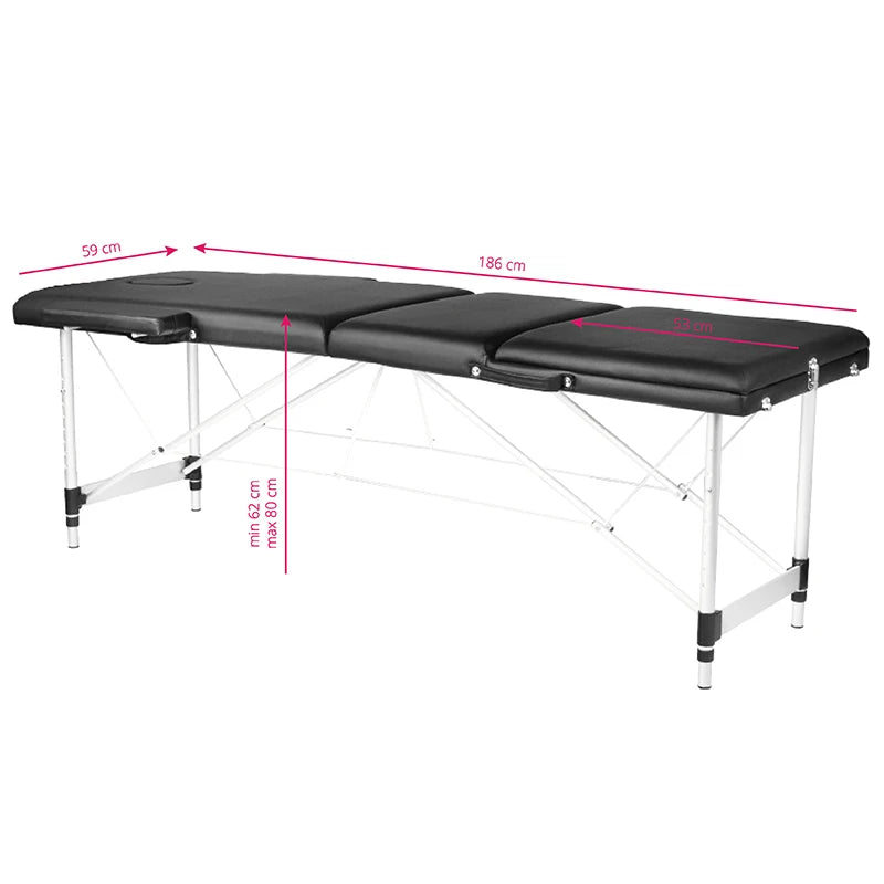 3-section black comfort massage table made of aluminum