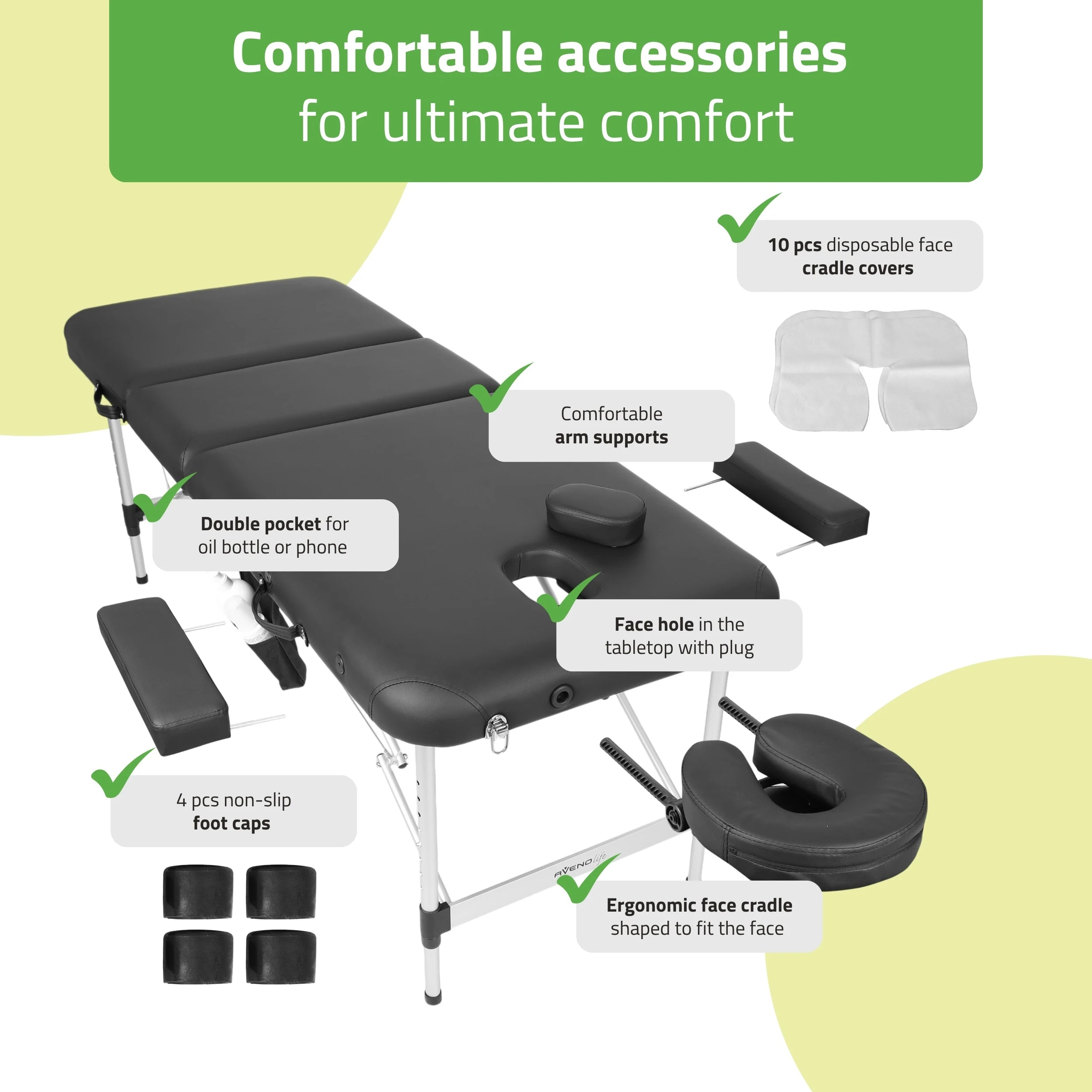 Adele 60 Comfy Base K515 Opvouwbare massagetafel, Zwart
