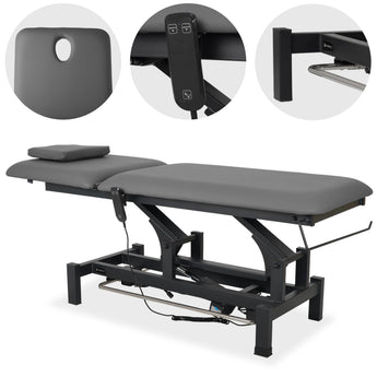 Fortis 2 treatment table, electric adjustment, foot control bar, hand remote control, head cushion, k722 gray