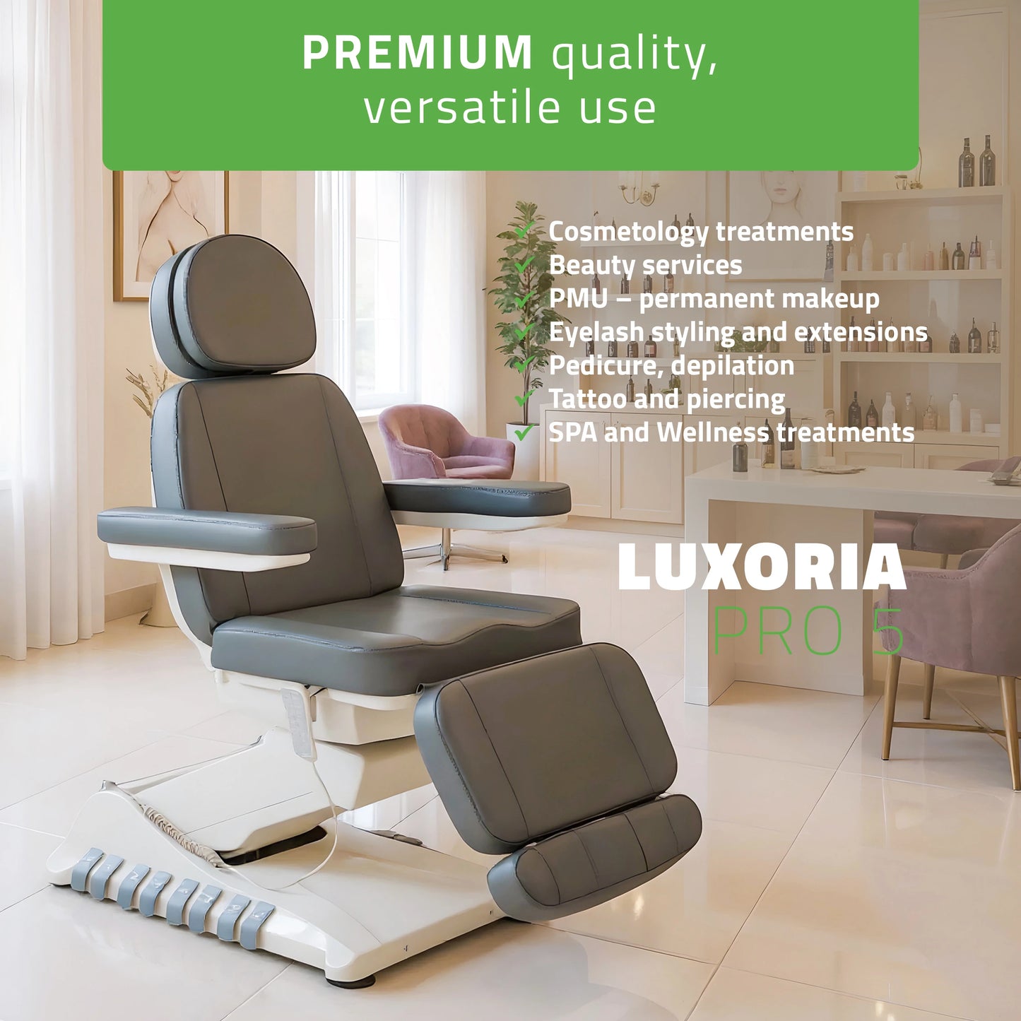 Косметологическое кресло Luxoria PRO 5 k721, ash grey