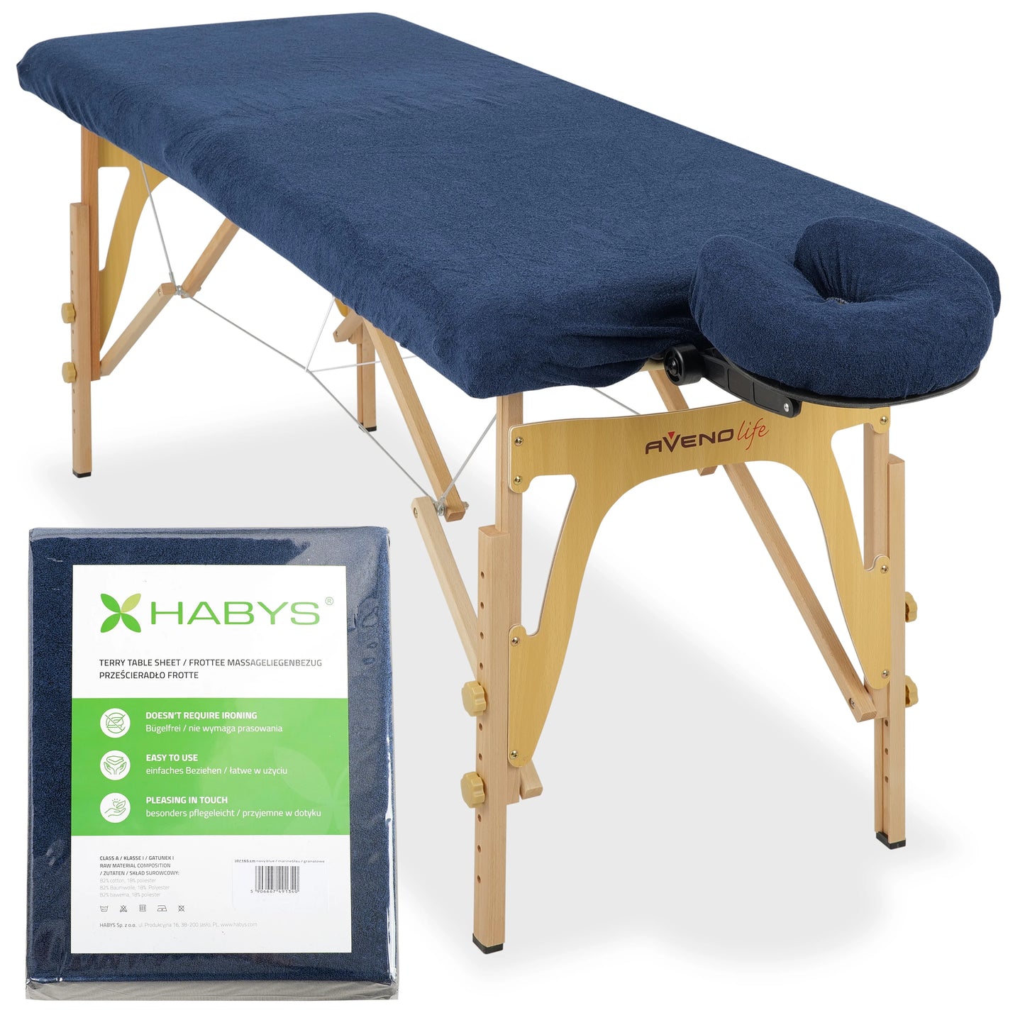 Set – 1-piece terry sheet for folding tables – 60/165 cm, navy blue terry headrest cover