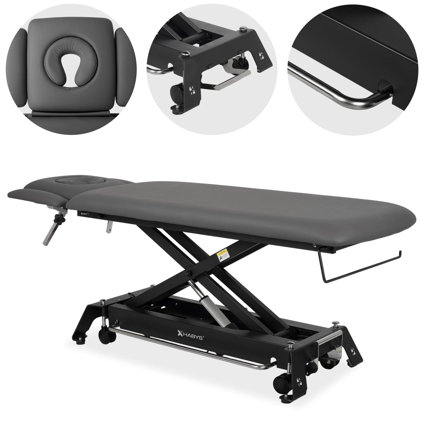 Evero Cross X4 ERGO therapietafel, elektrische hoogteverstelling, voetbediening, ERGO kussen, Satin Comfort k722 grijs