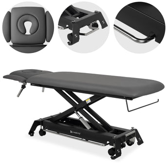 Evero Cross X4 ERGO elektrisk behandlingsbänk, höjdjustering, fotpedal, ERGO kudde, Satin Comfort k722 grå