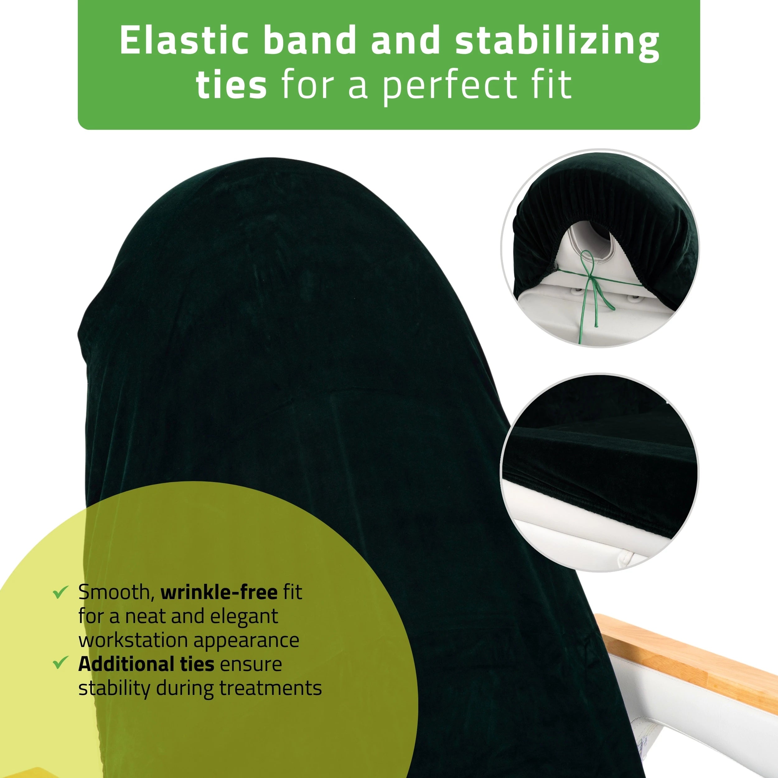 Velour sheet with elastic and ties for chaise cosmétique, 70 × 190 cm bottle vert