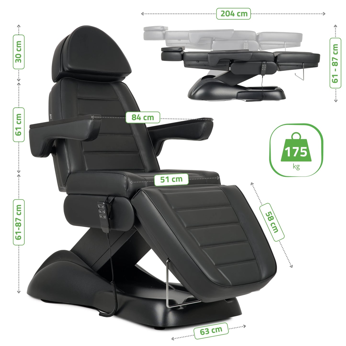 Elektriskā kosmetoloģijas krēsls - kušete Leo PRO 4 Comfy Base k515, melna