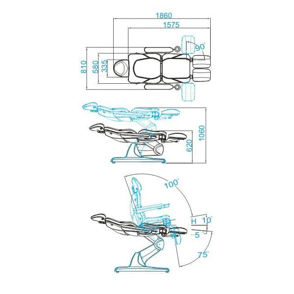 Jalkahoitotuoli AZZURRO 870s PEDI, 3 moottoria, harmaa