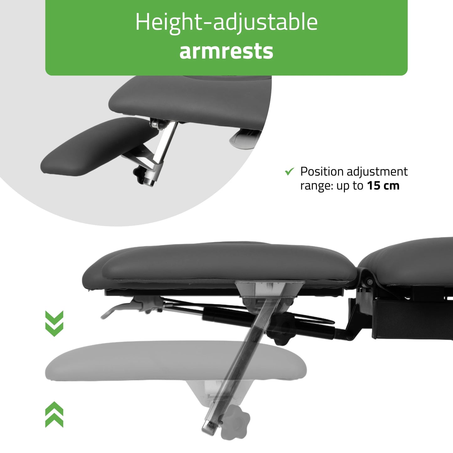 Evero Cross X5 ERGO therapietafel, elektrische hoogteverstelling, voetbediening, ERGO kussen, Satin Comfort k722 grijs
