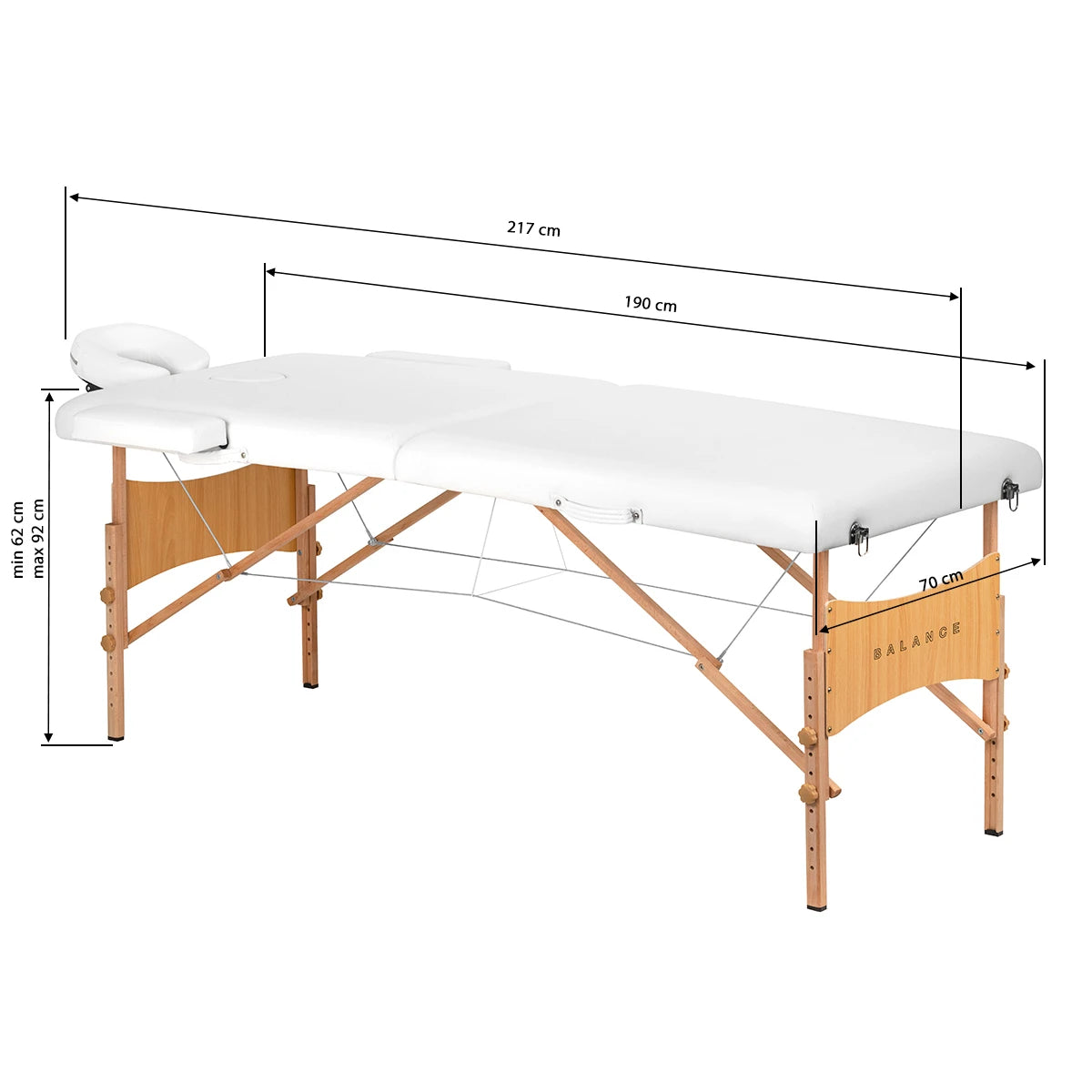 BALANCE wooden folding massage table 2 segment 190x70 white