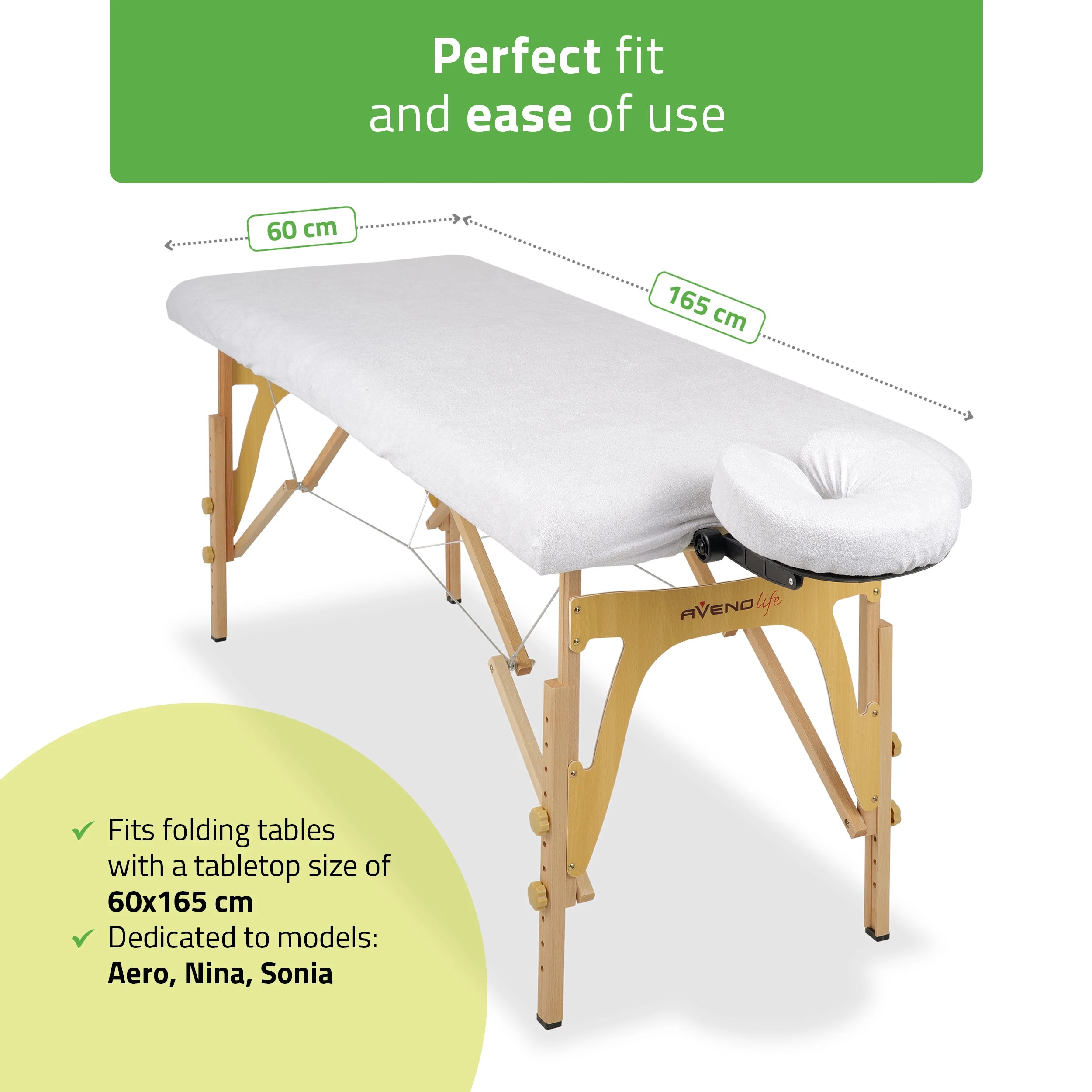 Set – 1-piece terry sheet for folding tables – 60/165 cm, white terry headrest cover