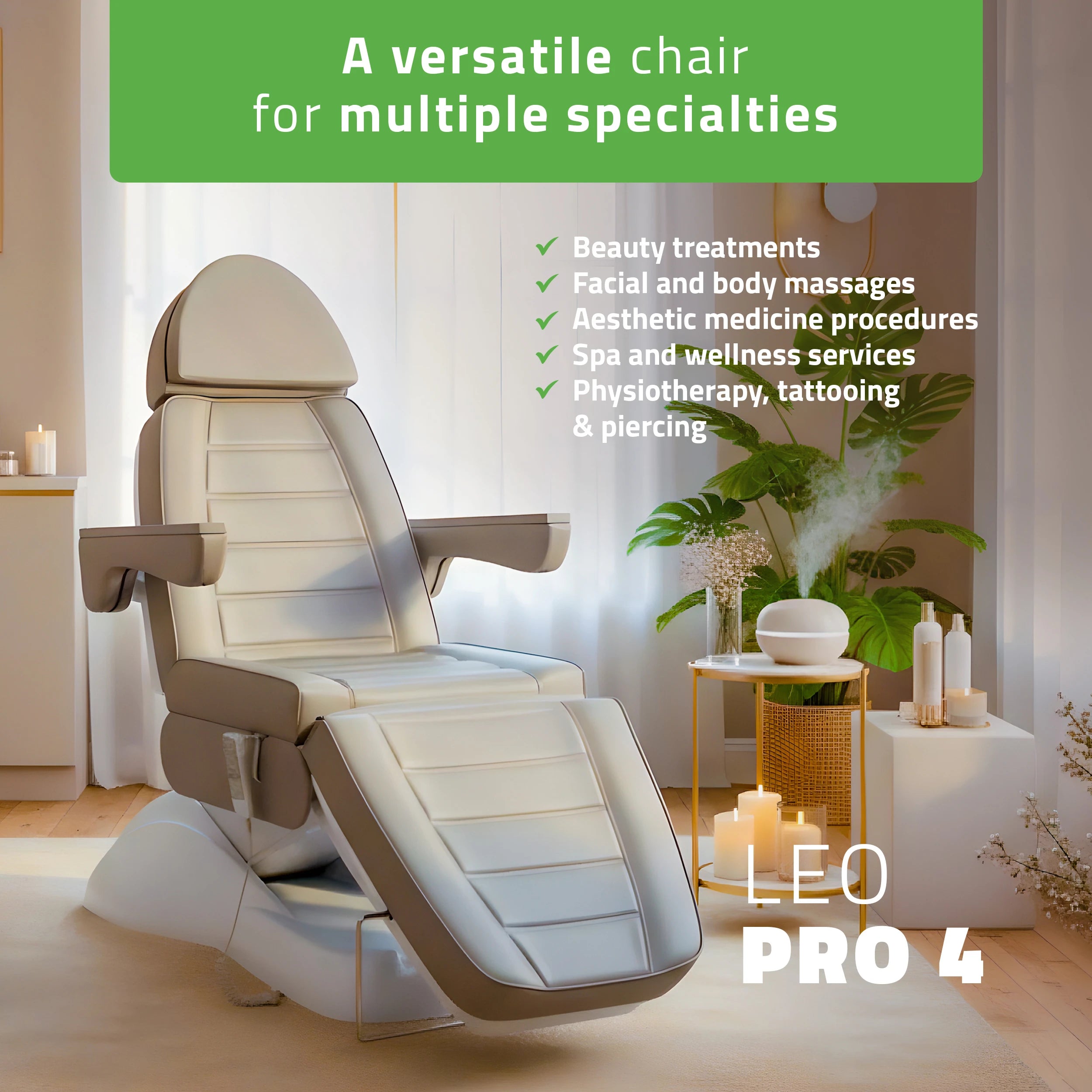 Elektriskā kosmetoloģijas kušete Leo PRO 4 Comfy Base 522, pelēka