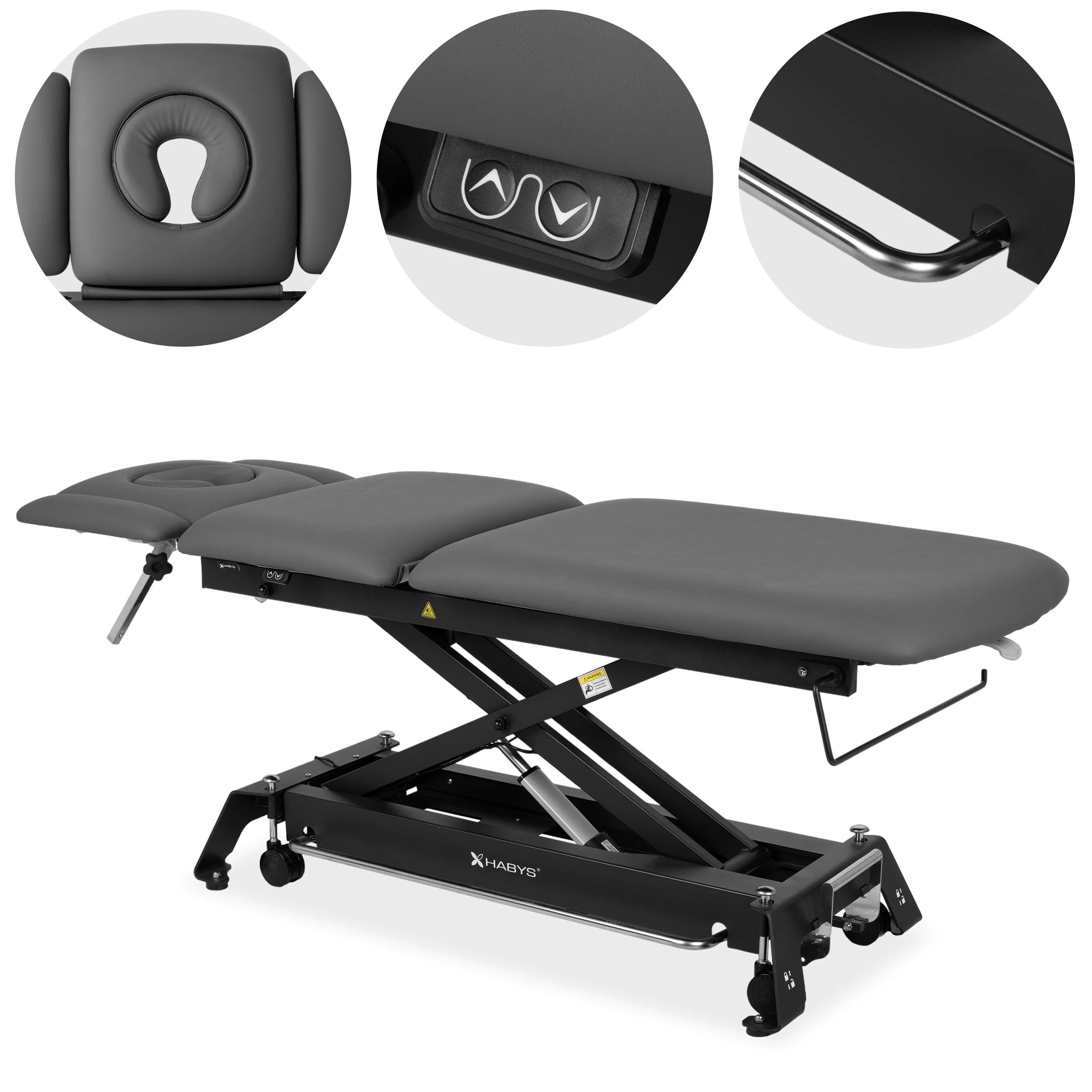 Evero Cross X5 ERGO therapietafel, elektrische hoogteverstelling, voetbediening, ERGO kussen, Satin Comfort k722 grijs