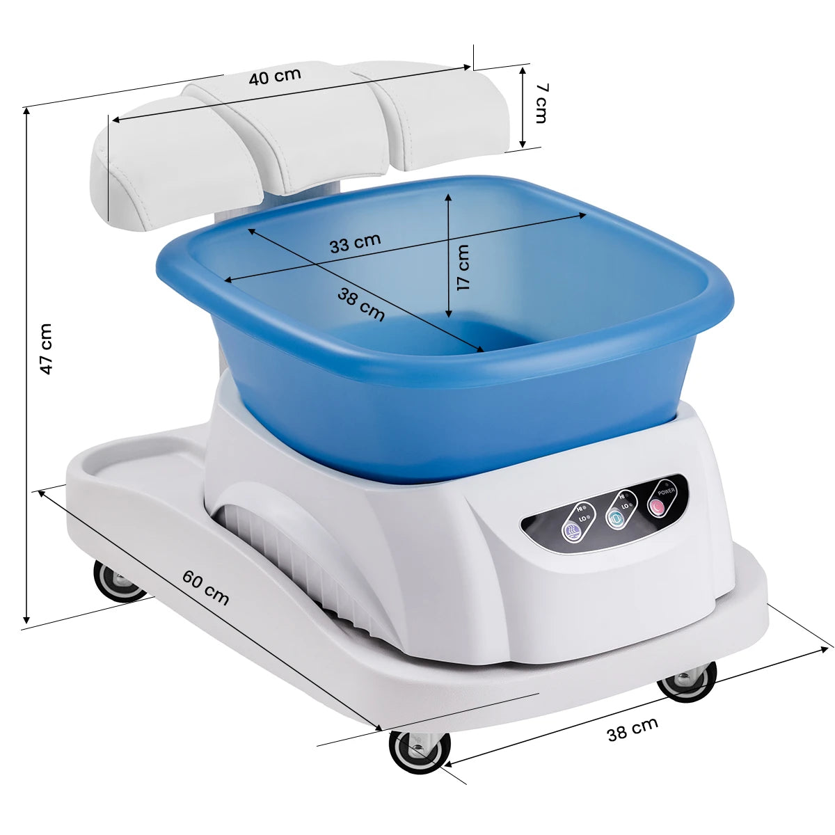 Поддон для ног Azzurro с массажером и белой тележкой