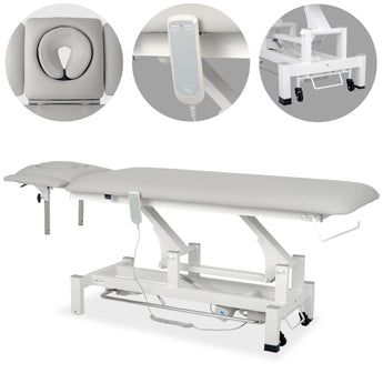 Fortis 4 ERGO treatment table, electric height adjustment with foot control bar, ERGO cushion, k729 light gray