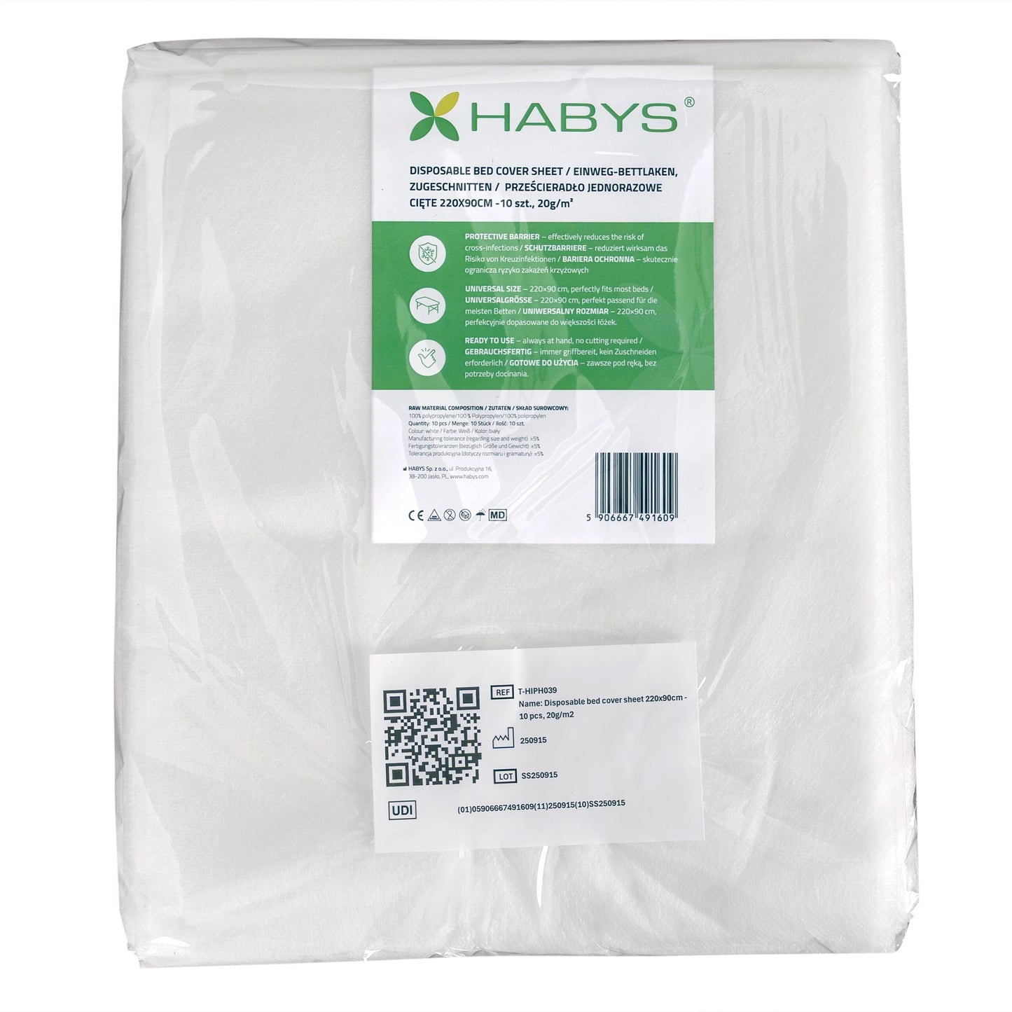 Disposable non-woven sheet 220 × 90 cm – 10 pcs, 20g/m2