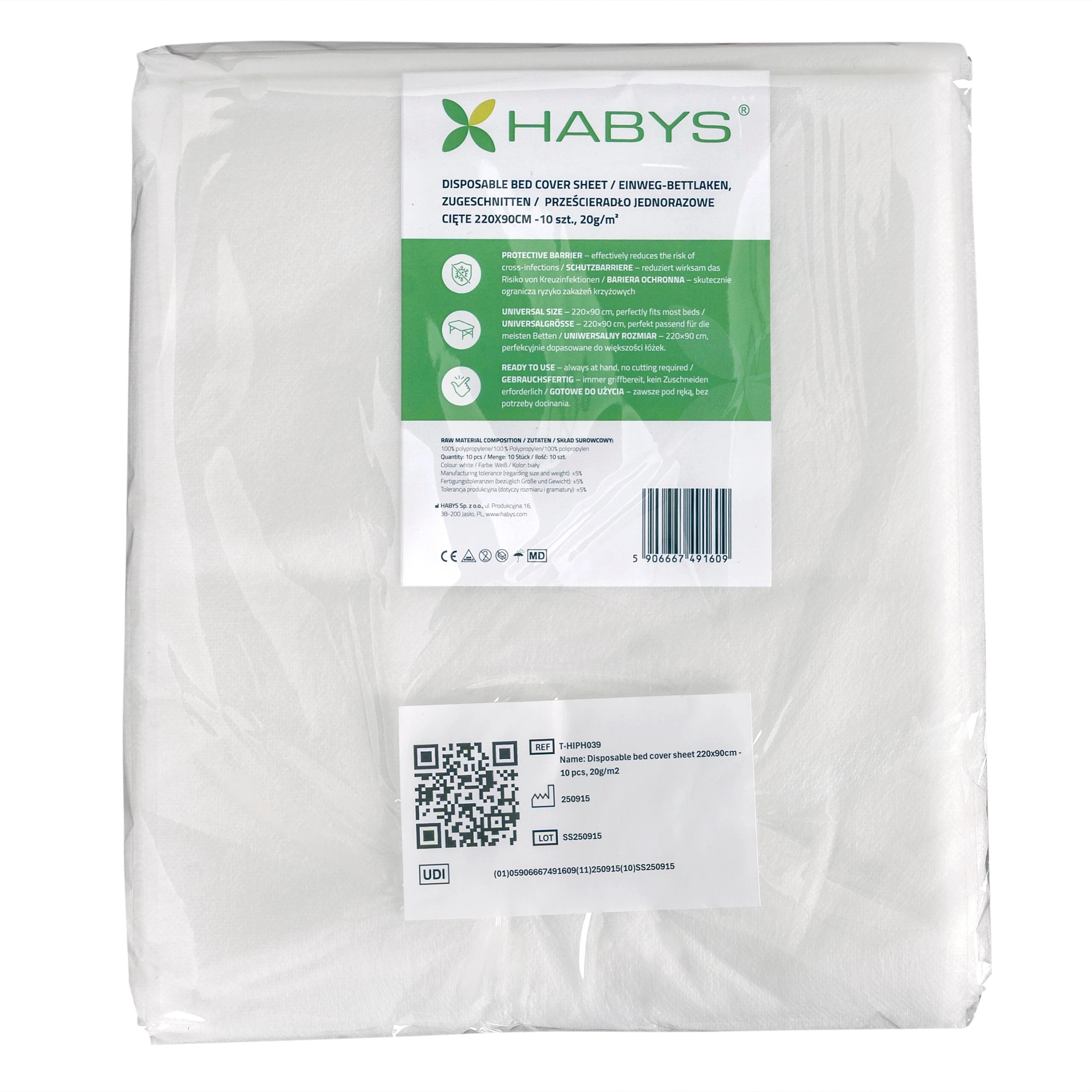 Disposable non-woven sheet 220 × 90 cm – 10 pcs, 20g/m2