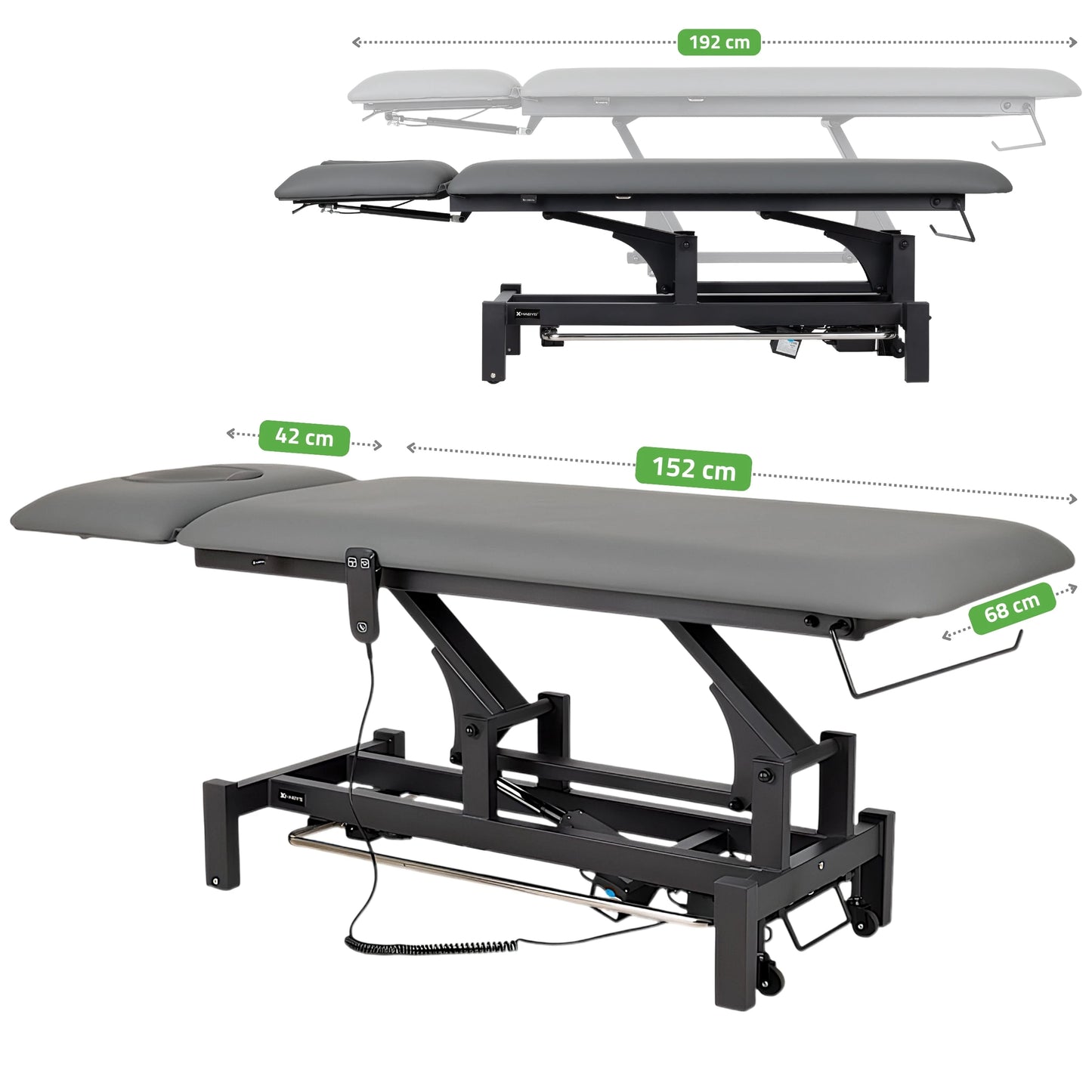 Fortis 2 ERGO Massagetafel, elektrische hoogteverstelling met voetbalkabel, ERGO kussen, K722 Grijs
