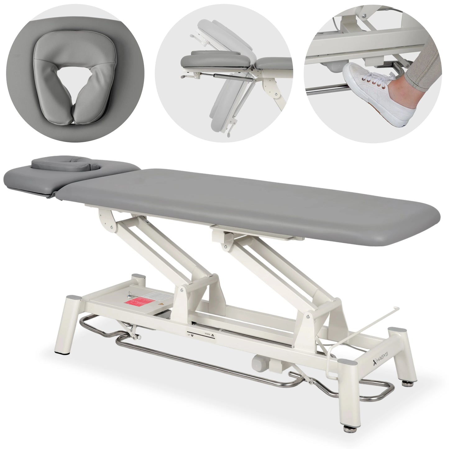 Proxima V2 Ergo therapy table, electric height adjustment with foot control bar, ERGO cushion, Touch Core k322 gray