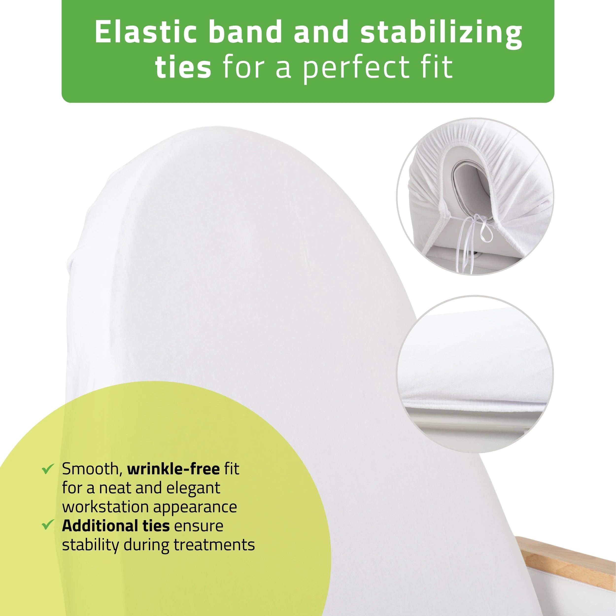 Velour sheet with elastic and ties for cosmetic chair, 70 × 190 cm white