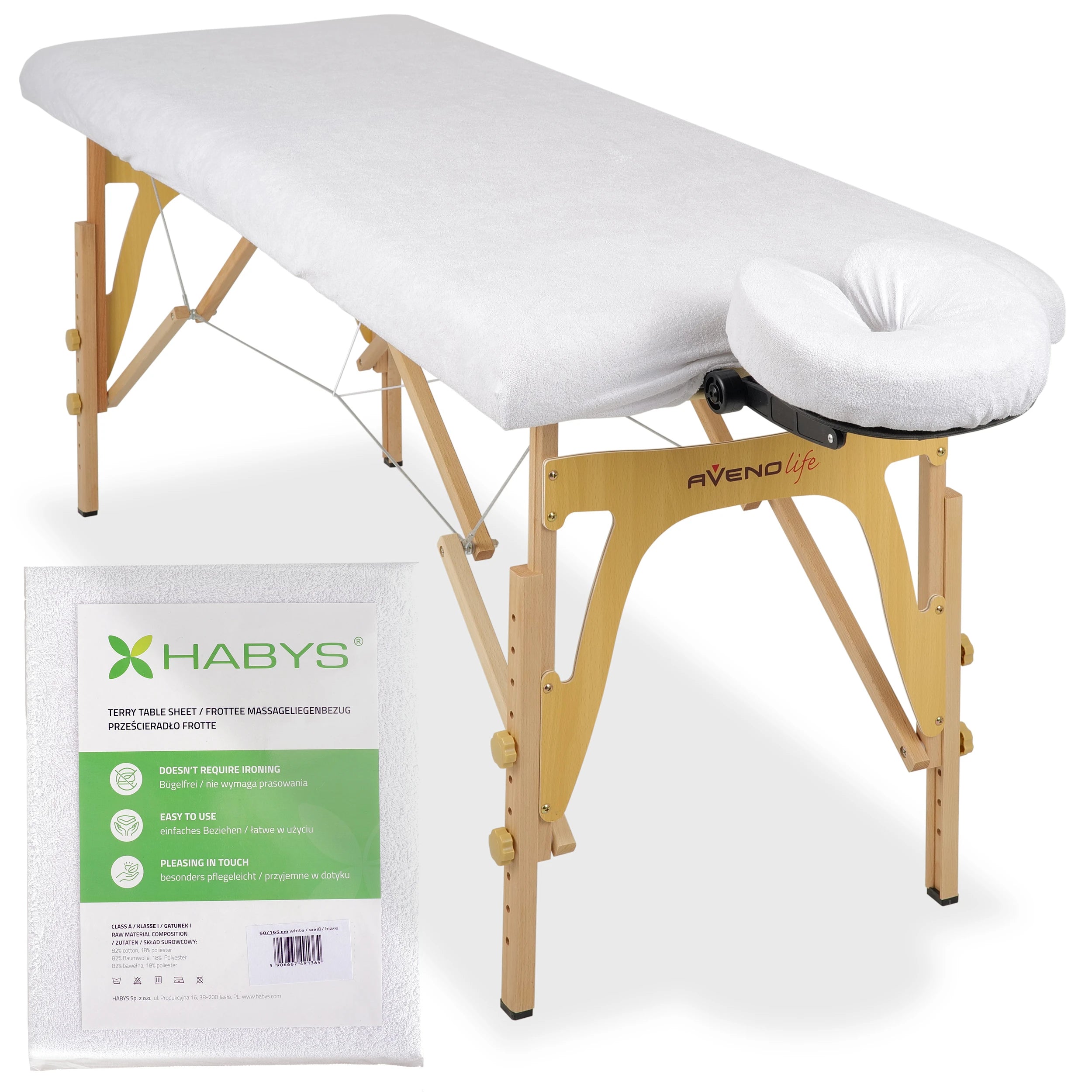 Set – 1-piece terry sheet for folding tables – 60/165 cm, white terry headrest cover