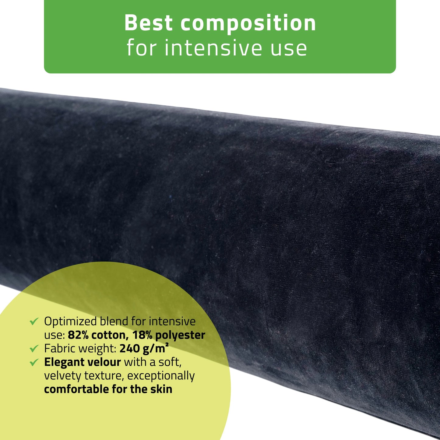 Velour cover with elastic for bolster, 15 × 60 cm black