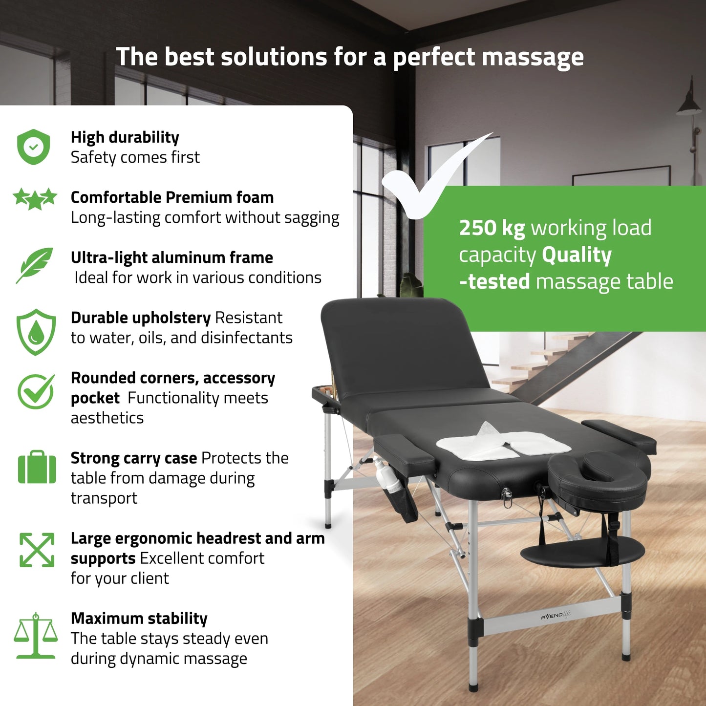 Adele 60 Comfy Base K515 Opvouwbare massagetafel, Zwart