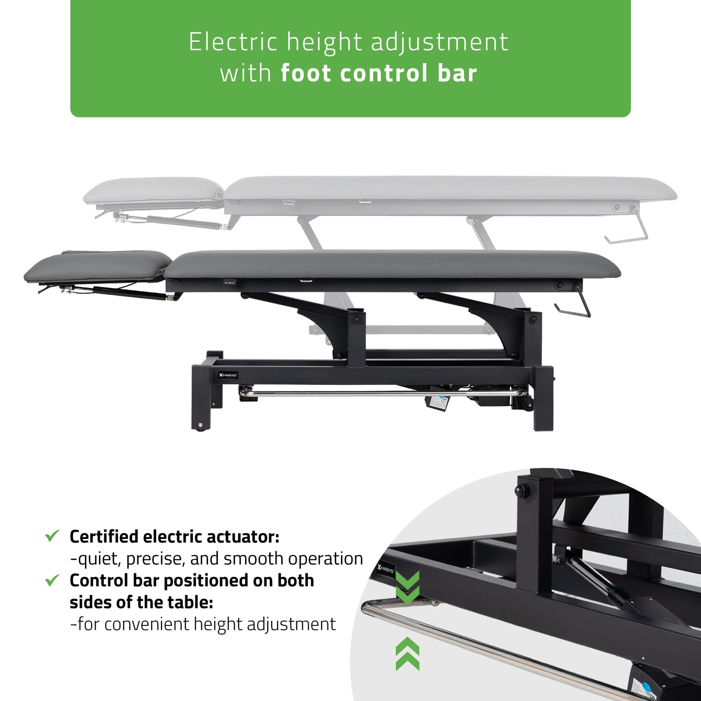 Fortis 2 ERGO Massagetafel, elektrische hoogteverstelling met voetbalkabel, ERGO kussen, K722 Grijs