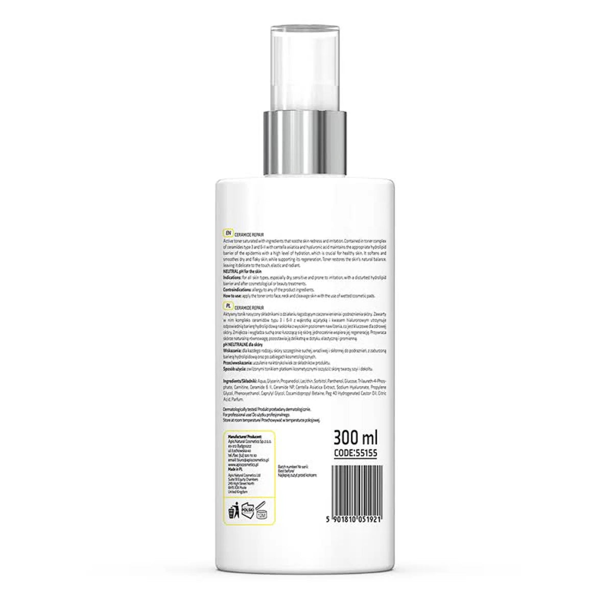 Apis CERAMIDE REPAIR Nomierinošs un mitrinošs toniks ar keramīdiem un Centella Asiatica, 300 ml