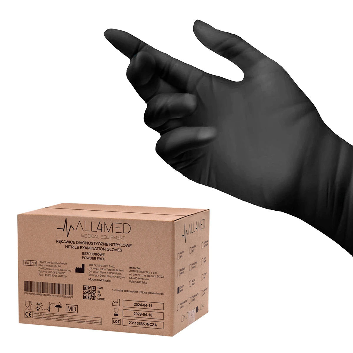 All4med Einweg-Nitrilhandschuhe schwarz XS, 10 x 100 Stück