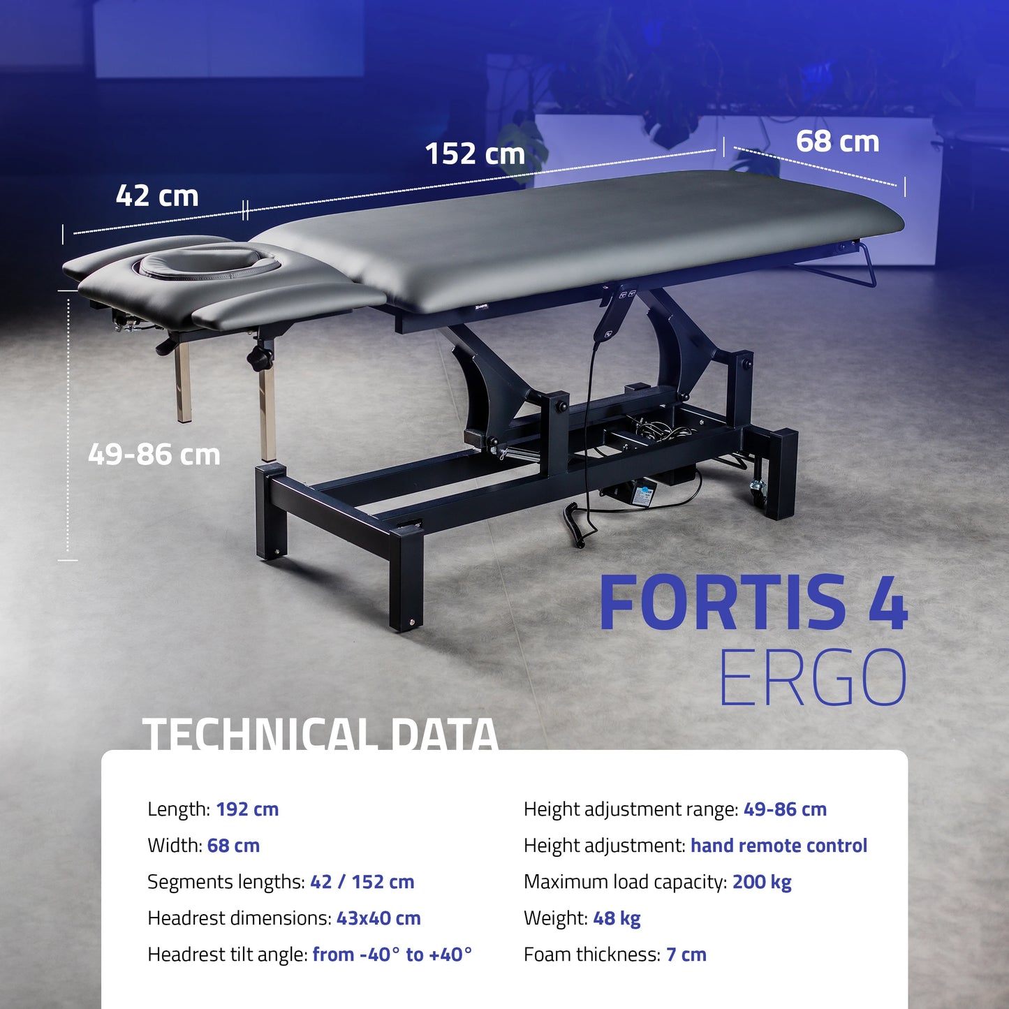 Stacionární masážní lehátko Fortis 4 ERGO, šedá