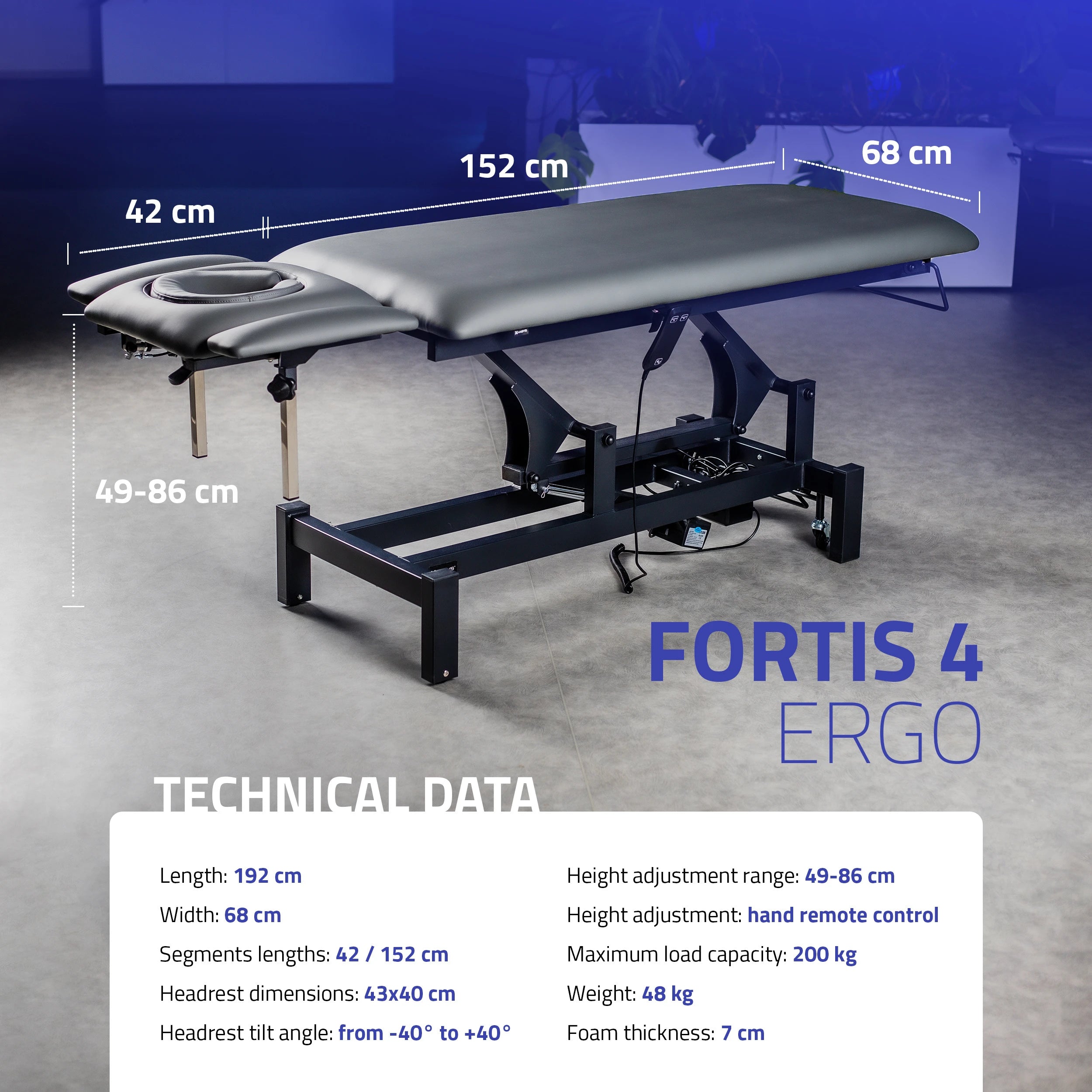 Stacionární masážní lehátko Fortis 4 ERGO, šedá