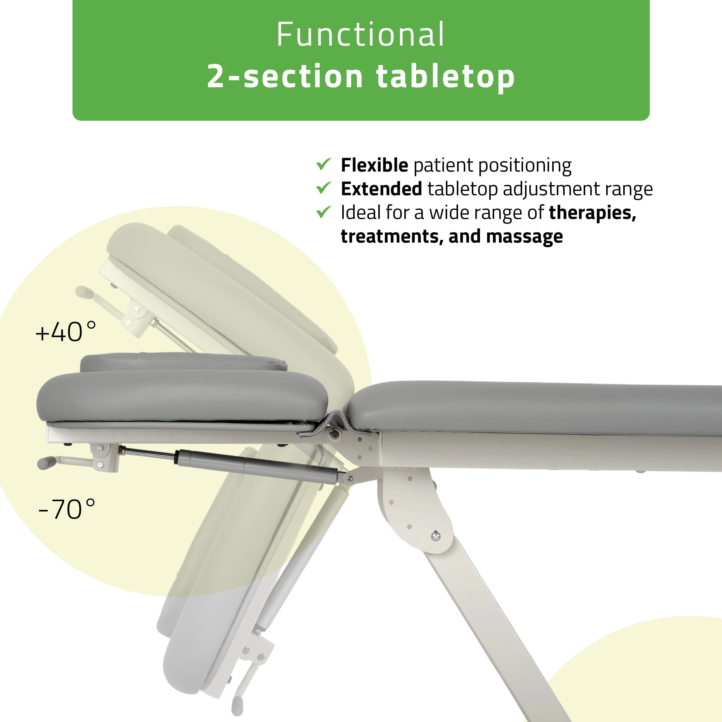 Proxima V2 Ergo therapy table, electric height adjustment with foot control bar, ERGO cushion, Touch Core k322 gray