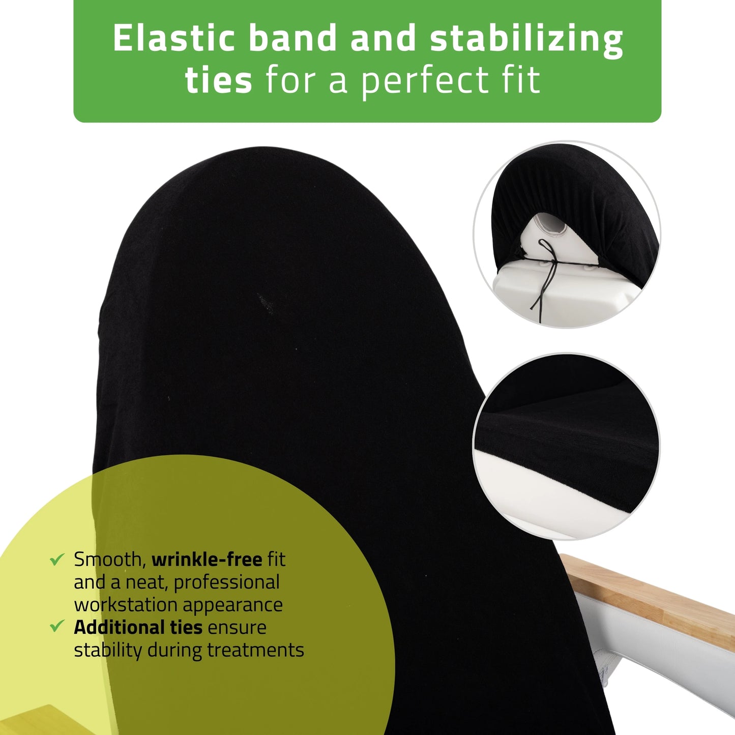 Frotte sheet with elastic and ties for cosmetic chair, 70 × 190 cm black