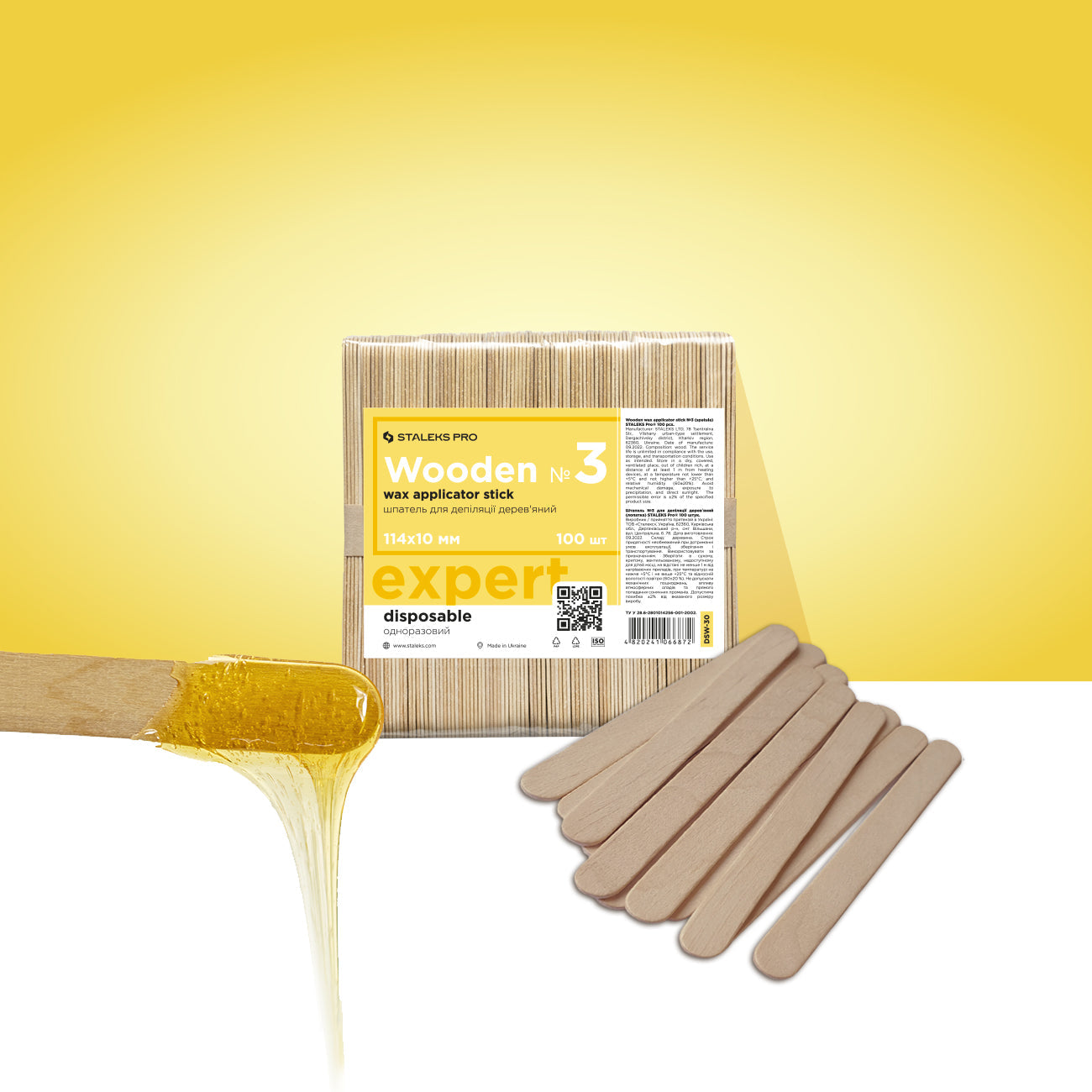 STALEKS EXPERT Bâtonnet applicateur de cire en bois, 114x10 mm (100 pcs)