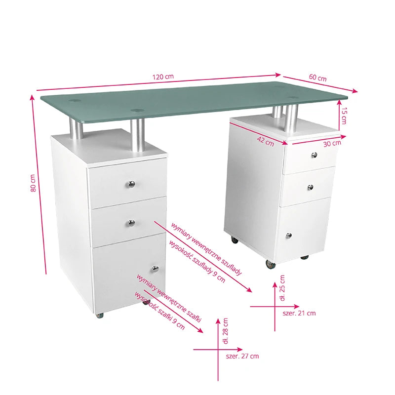 Manicure table GLASS COSMETIC,white