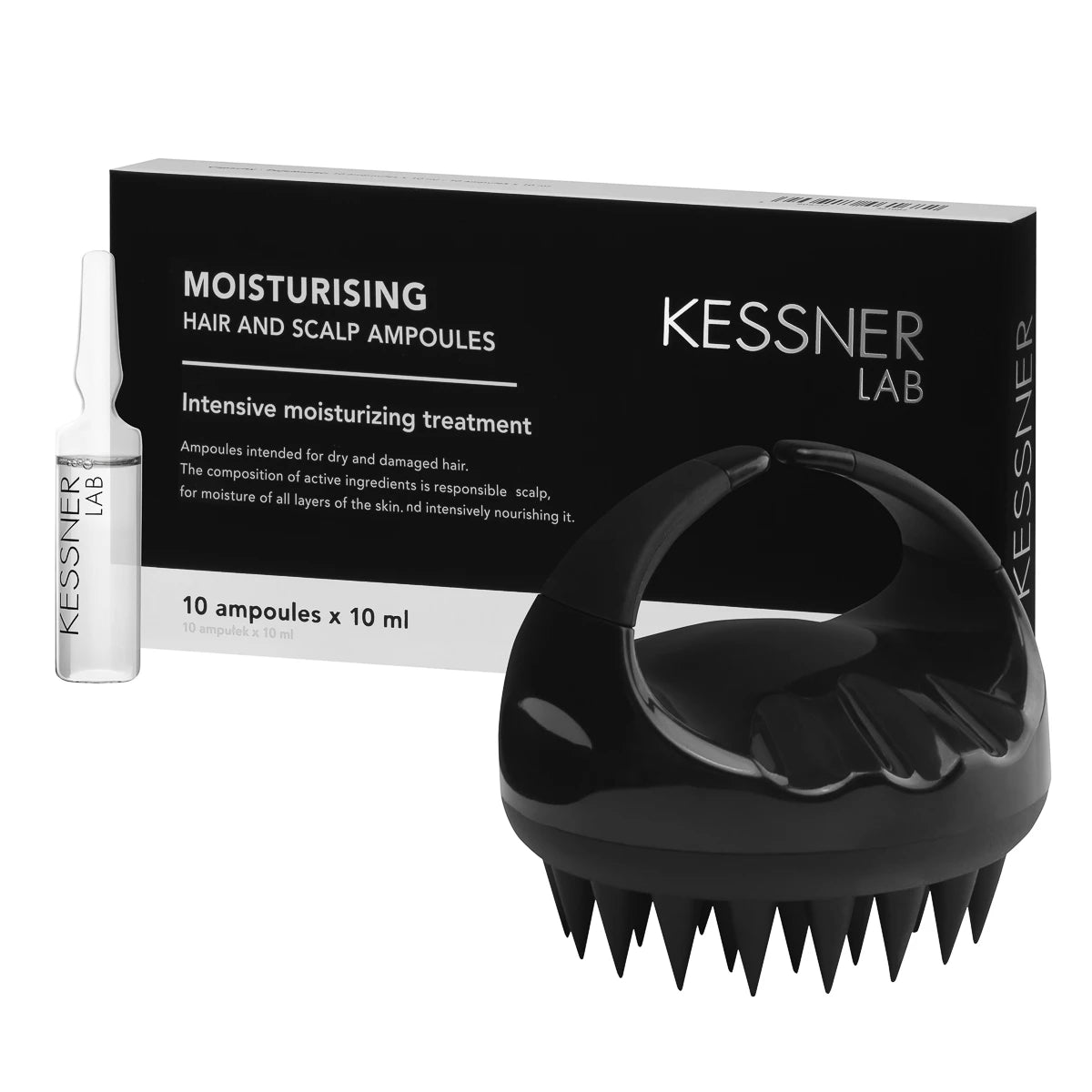 Kessner Lab Premium klases galvas masāžas birste un mitrinošu ampulu komplekts