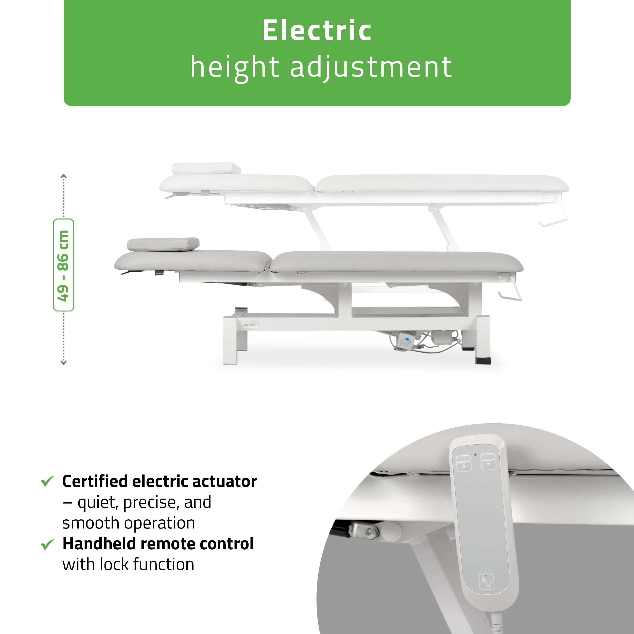 Fortis 2 treatment table, electric adjustment, hand remote control, head cushion, k729 light gray