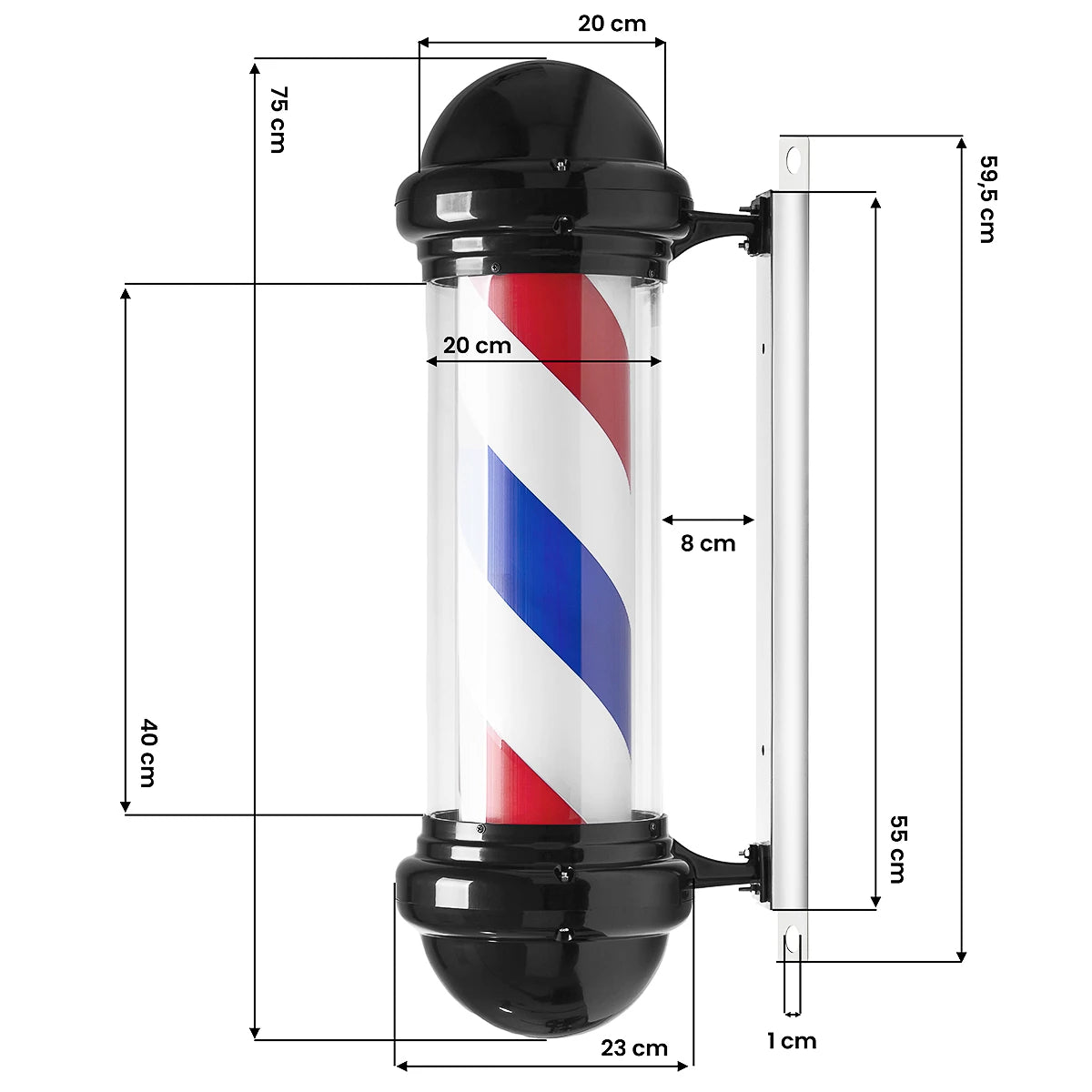 Плафон (Барбер пул) с подсветкой Barber shop Pole BB-02 черный, большой