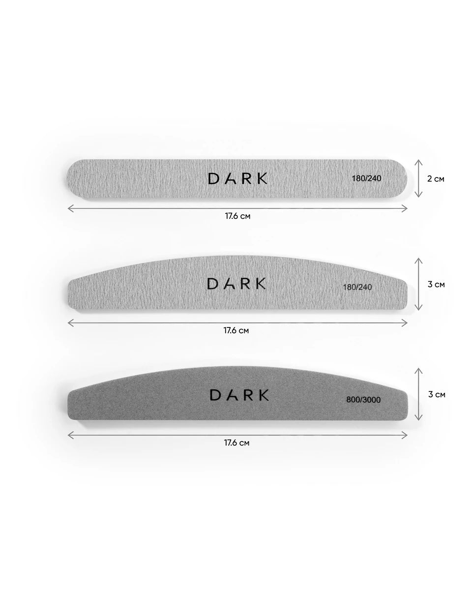 DARK by Rior Nagelfeilen-Set, Halbmond auf Schaumstoff grau, 25 Stück (180/240er Körnung)