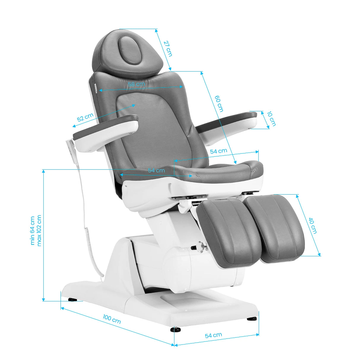 Jalkahoitotuoli AZZURRO 870s PEDI, 3 moottoria, harmaa