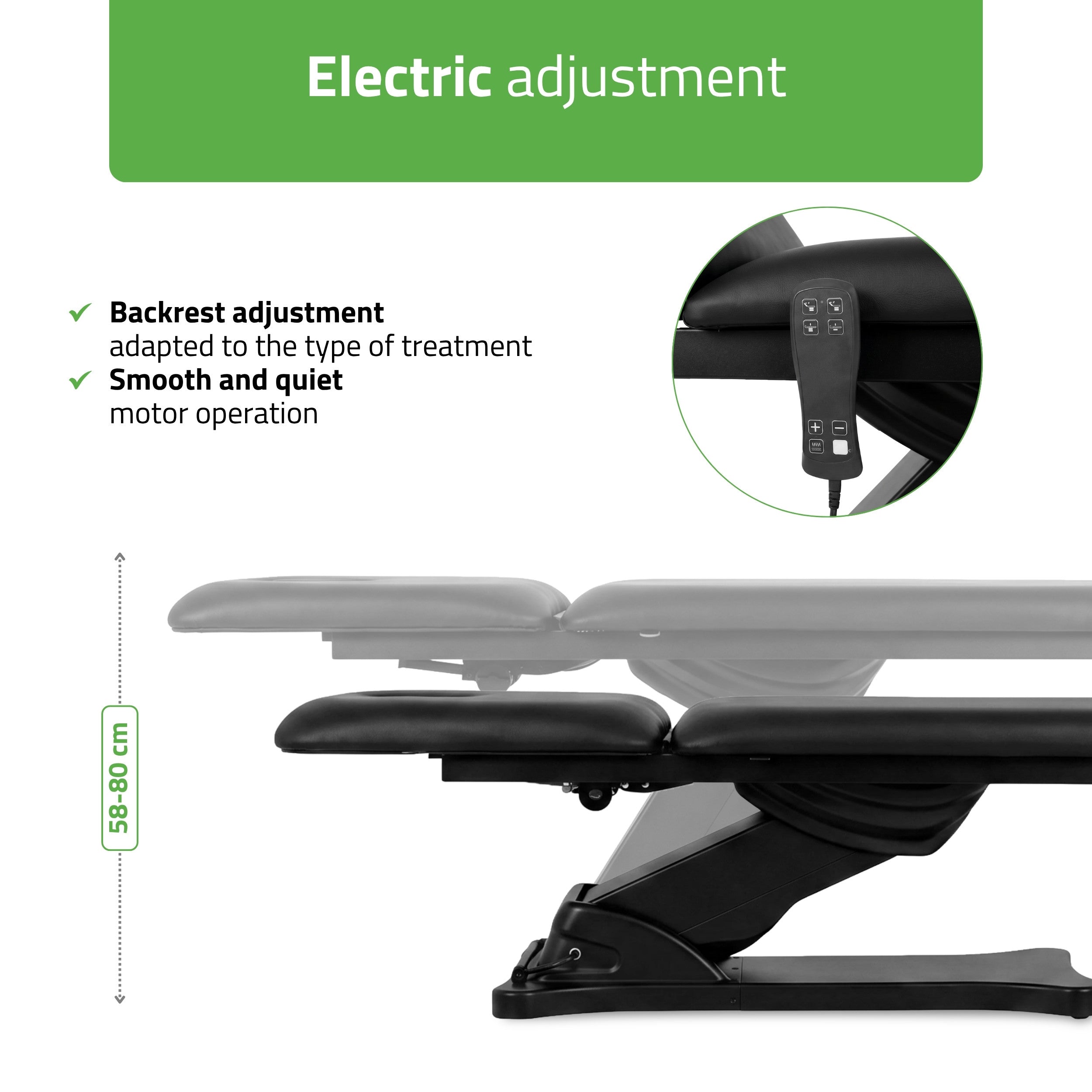 Camilla ERGO 2 electric heated beauty bed for massage and SPA treatments Satin Comfort k715 black