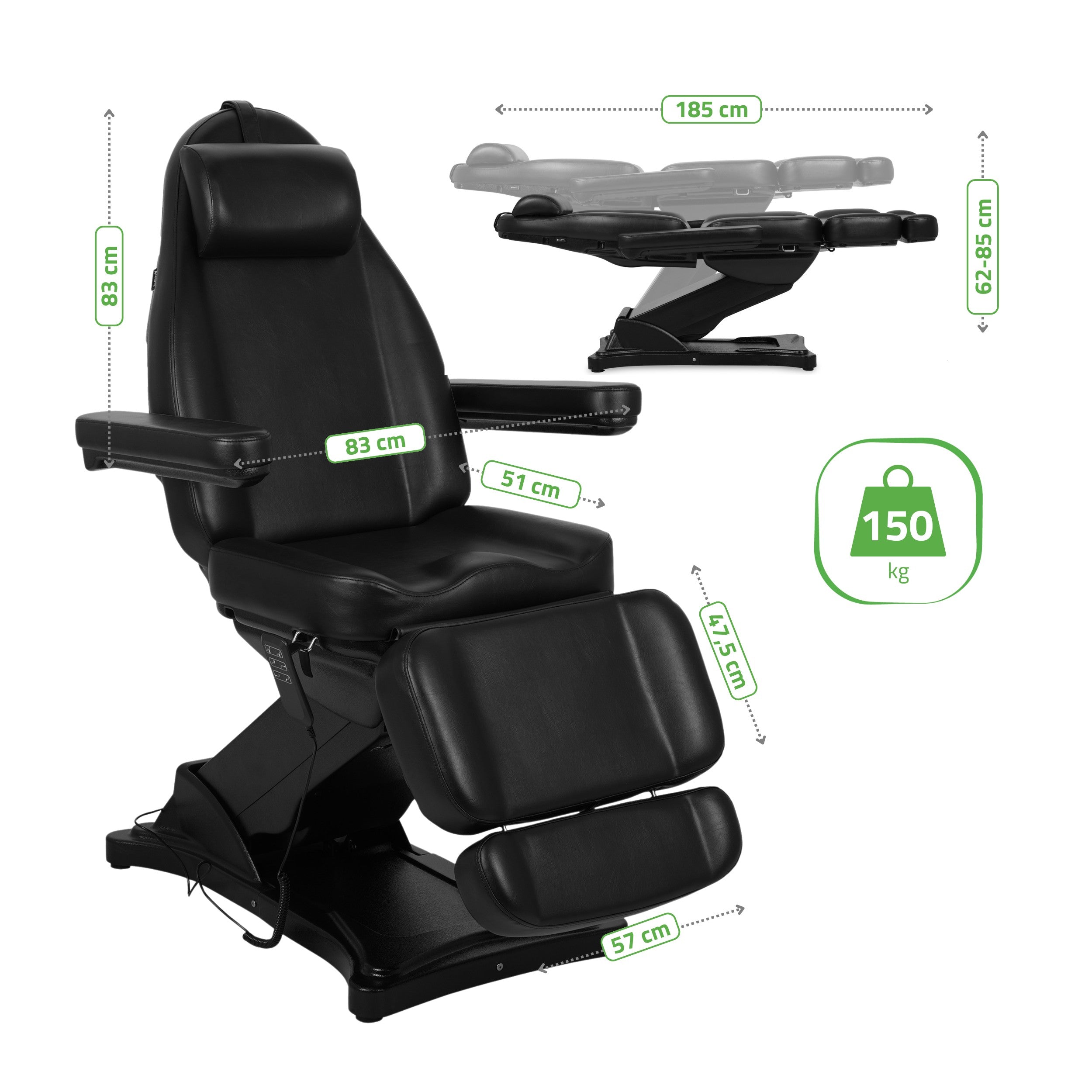Cosmetic treatment chair, electric Elara PRO 4, black