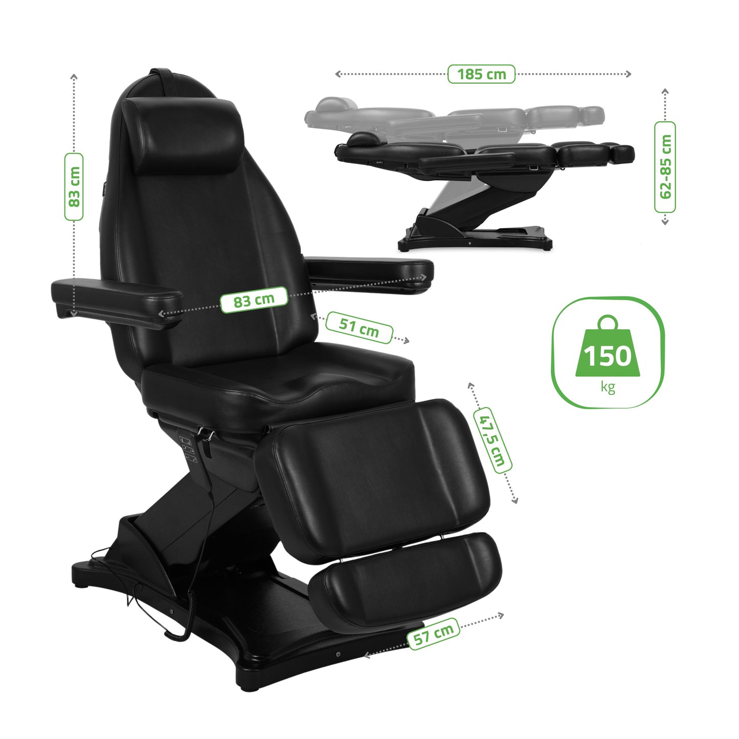 Cosmetic treatment chair, electric Elara PRO 4, black