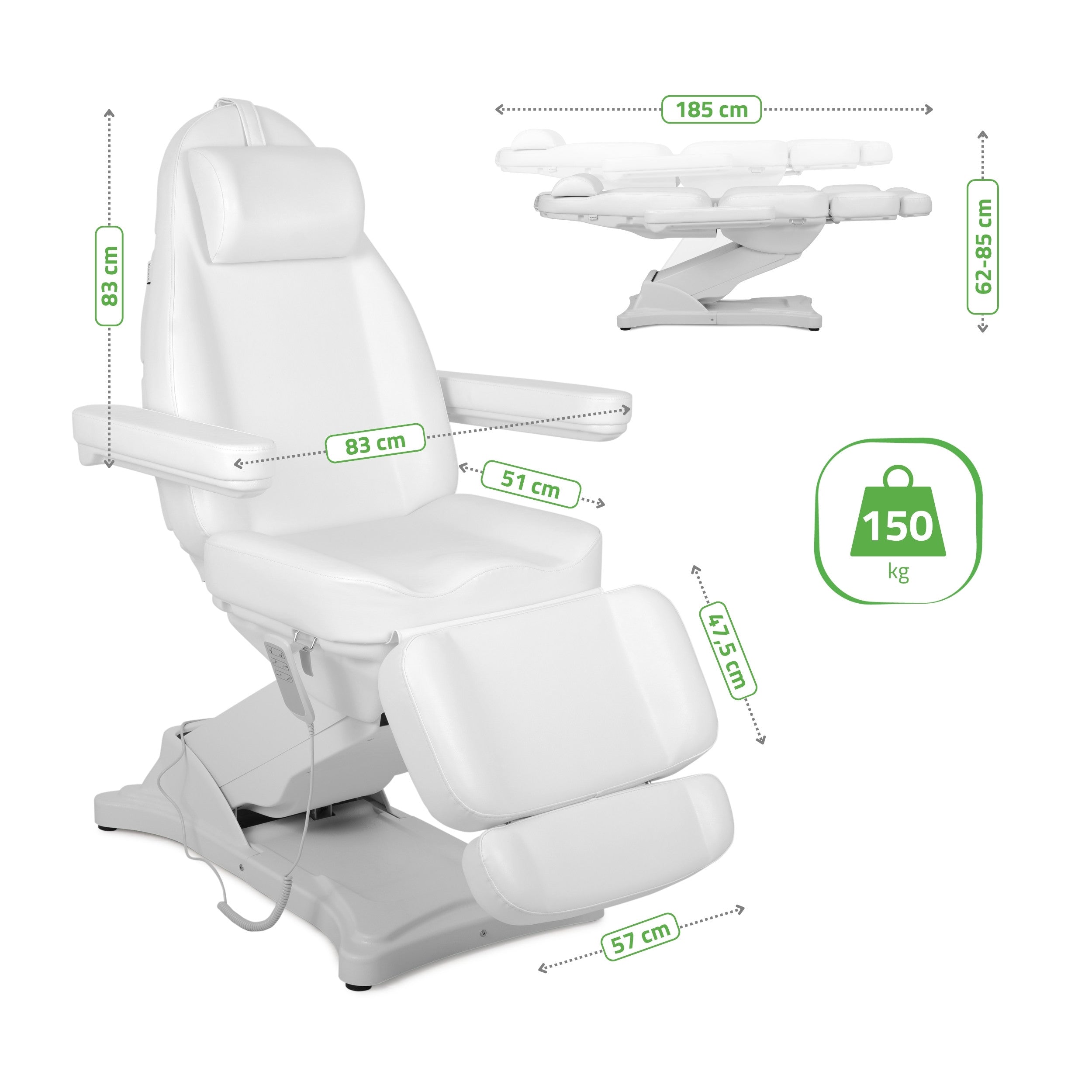 Cosmetic treatment chair, electric Elara PRO 4, white